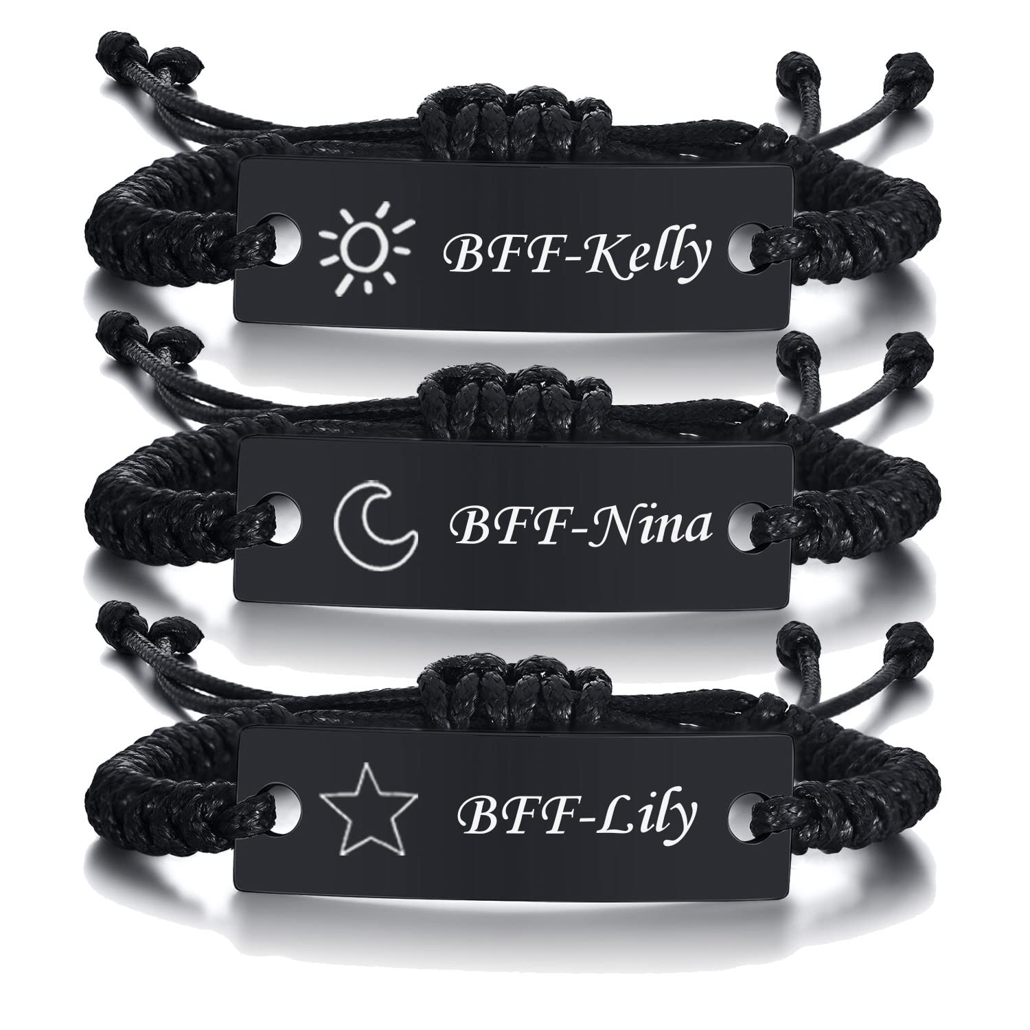 Handmade Wax Rope Braided Adjustable Bracelet with 14MM Stainless Steel Nameplate - Moon Sun Star Cloud Design for Sisters & Best Friends - Perfect Graduation Gift for Women (Ideal for Friendship Day, Birthday Celebrations & Special Occasions)