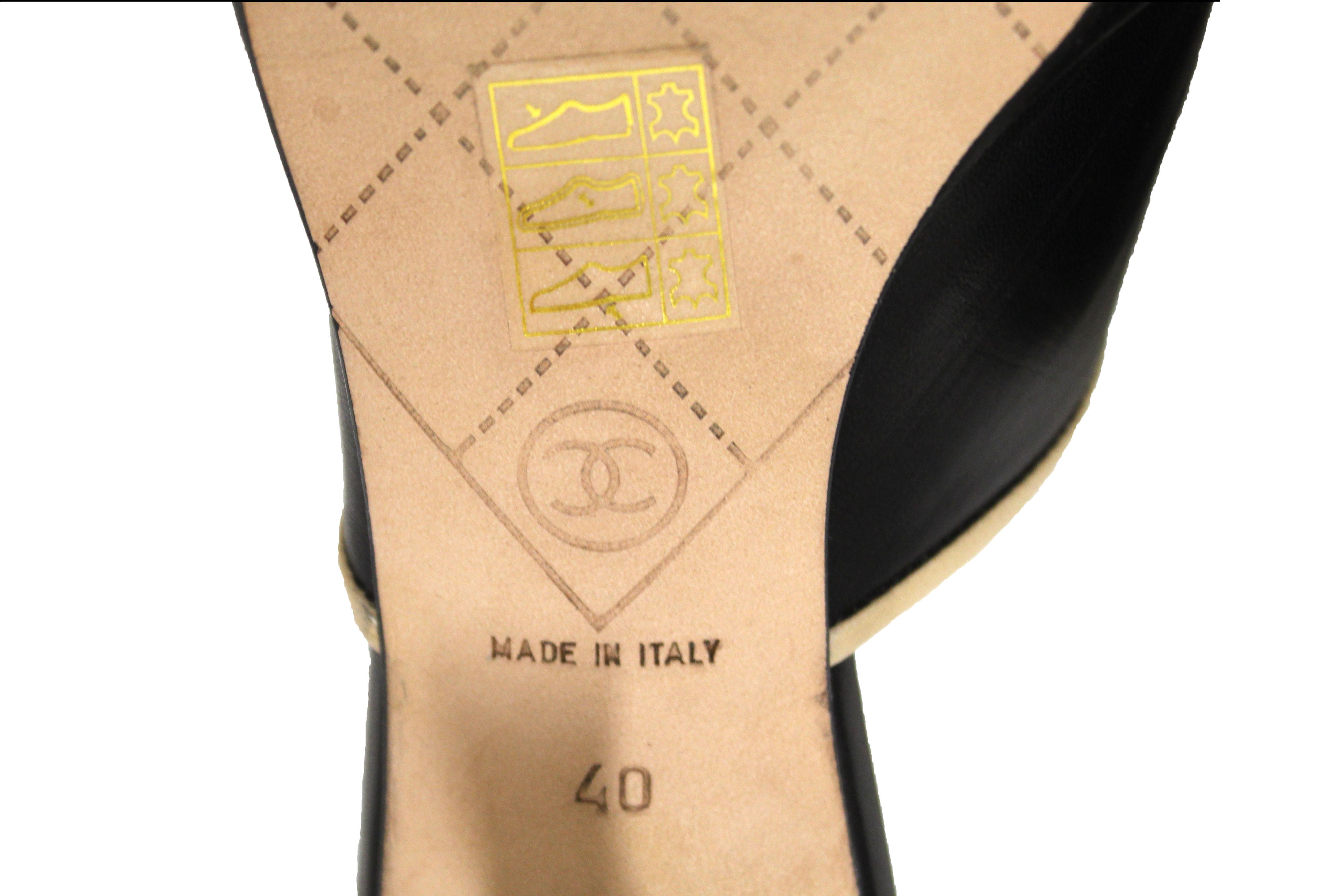 Authentic Chanel Black Leather CC Logo Turnlock Mule Sandals with Strap - Size 40 | Luxury Heeled Slides for Women, Perfect for Parties & Evening Events
