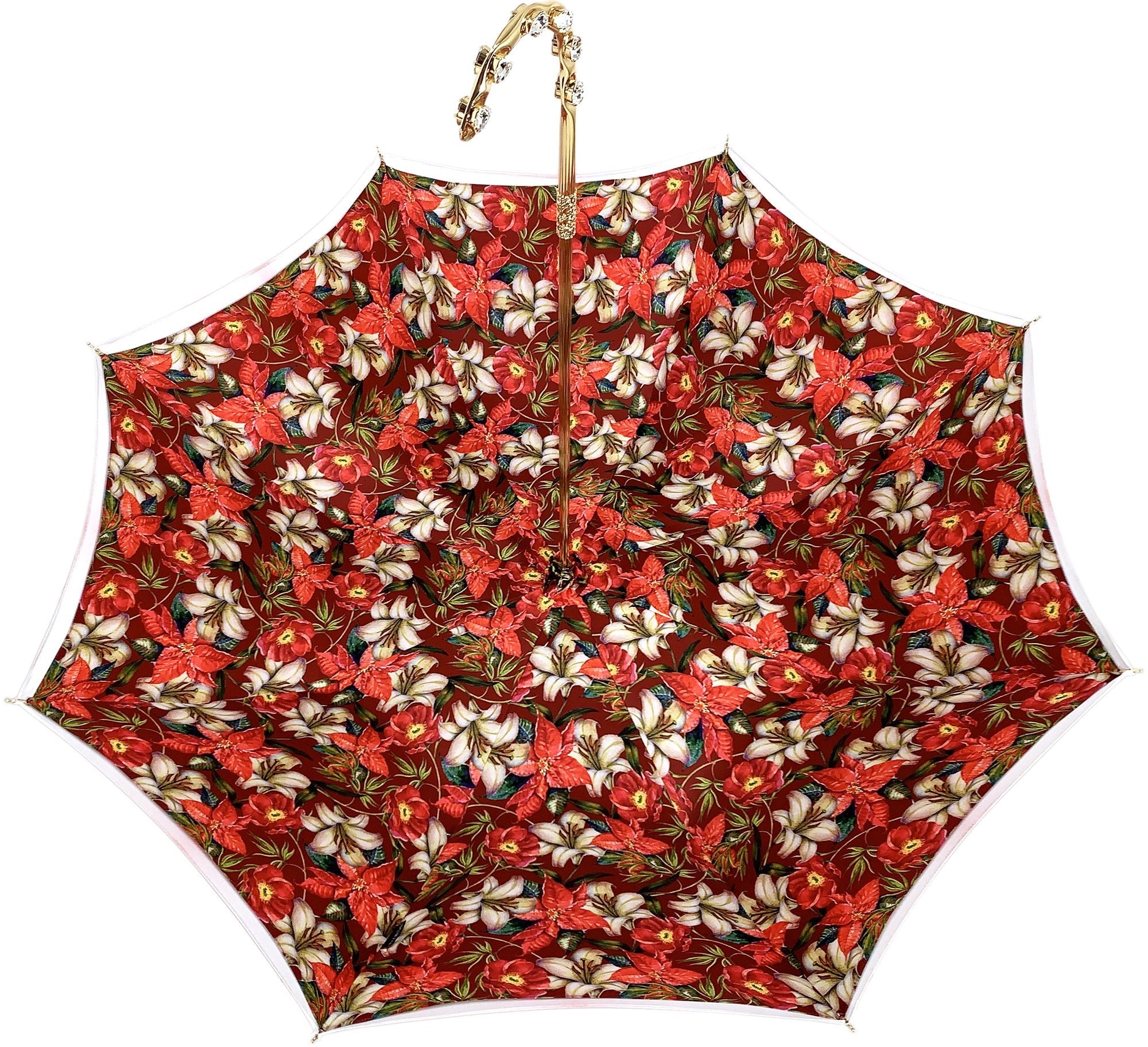 il Marchesato Red Flowered Umbrella - Stylish Waterproof Umbrella for Women, Fashionable Sun & Rain Protection, Perfect for Outdoor Events, Travel & Daily Commute