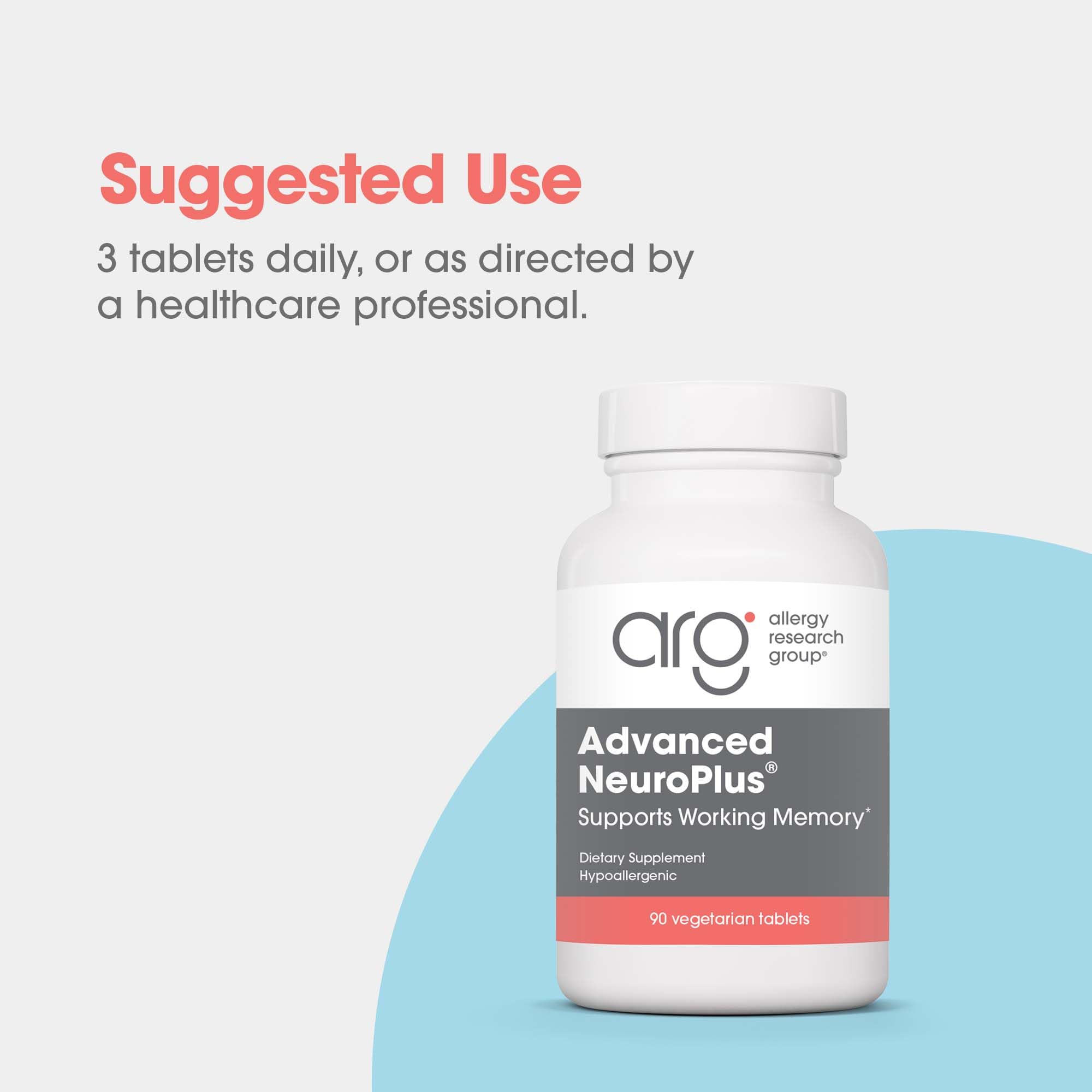 Allergy Research Group Advanced NeuroPlus Supplement - 90 Vegetarian Capsules for Memory & Focus Support, Brain Function Health with Lion's Mane | Cognitive Enhancement for Students, Professionals & Seniors