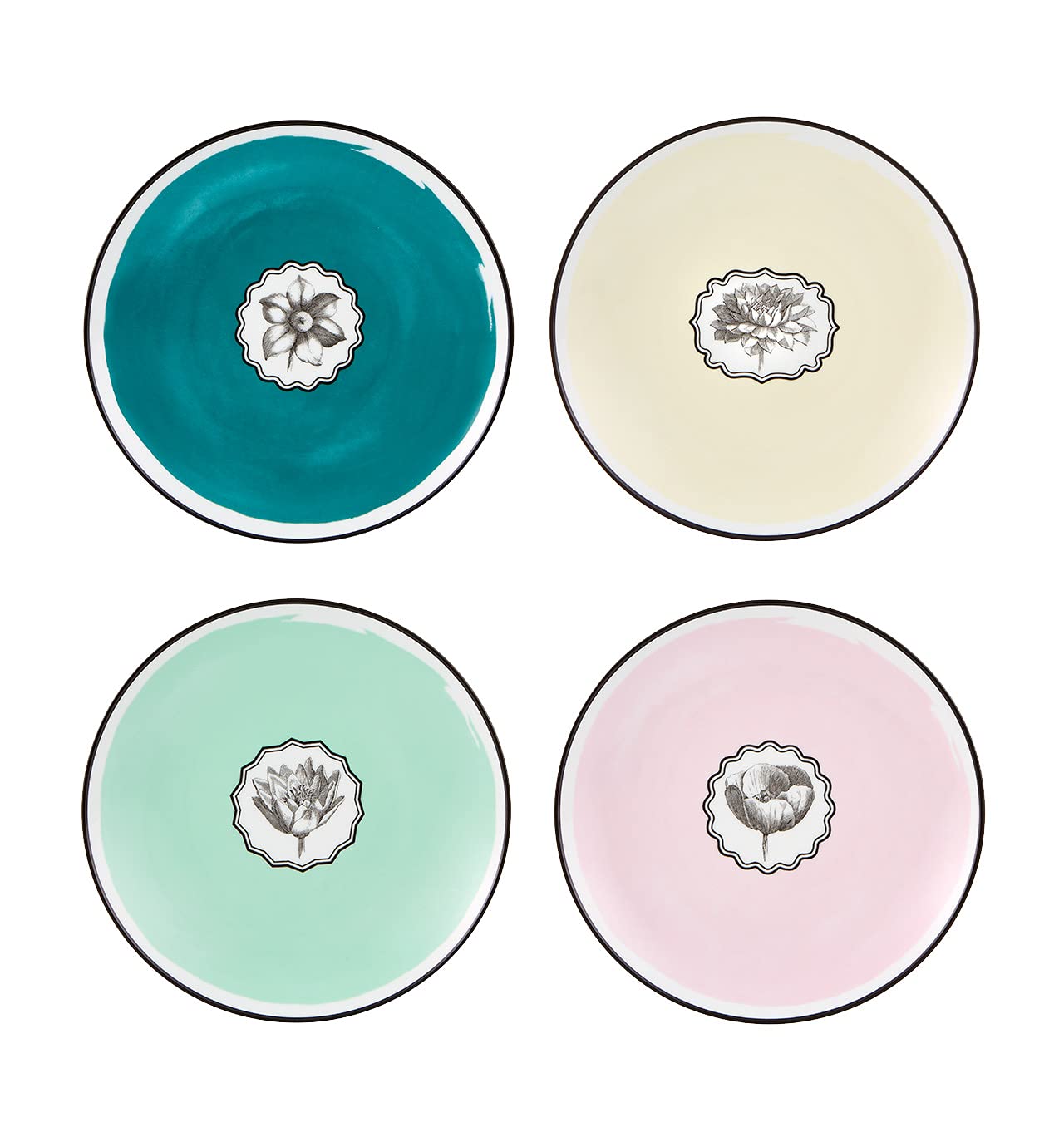 Christian Lacroix Herbariae 4-Piece Dessert Plate Set - Floral French Porcelain Plates for Afternoon Tea, Dessert Parties & Elegant Dining Decor