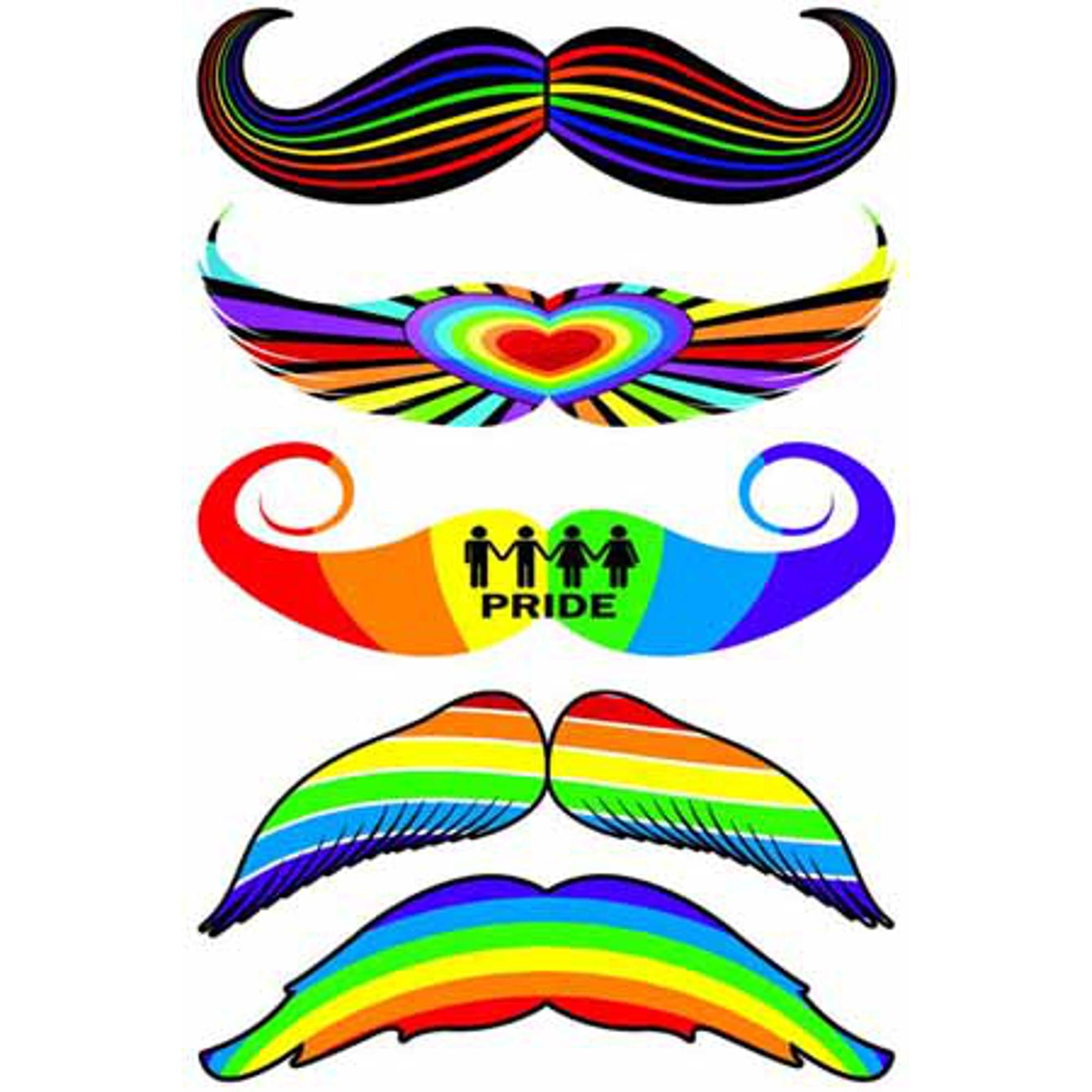 Pride Stachetats Temporary Tattoos for Men & Women - LGBTQ+ Mustache Fake Tattoos for Pride Month, Parties & Festivals