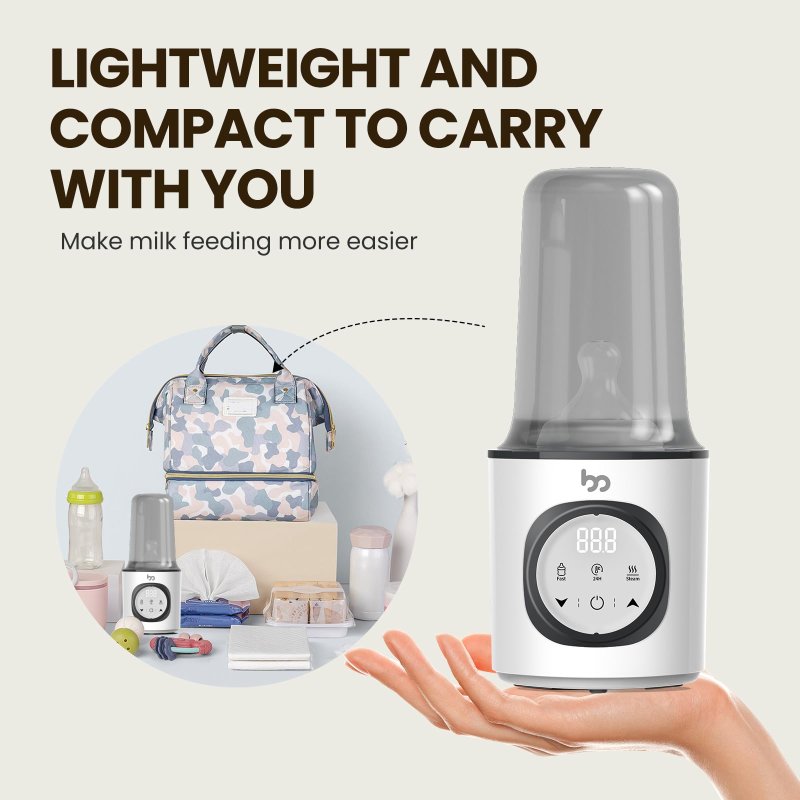 Femometer 8-in-1 Fast Baby Bottle Warmer for Breast Milk & Formula - BPA Free Bottle Heater with Precise Temperature Control & 24H Keep Warm Function - Perfect for Nursery, Travel & Late Night Feedings