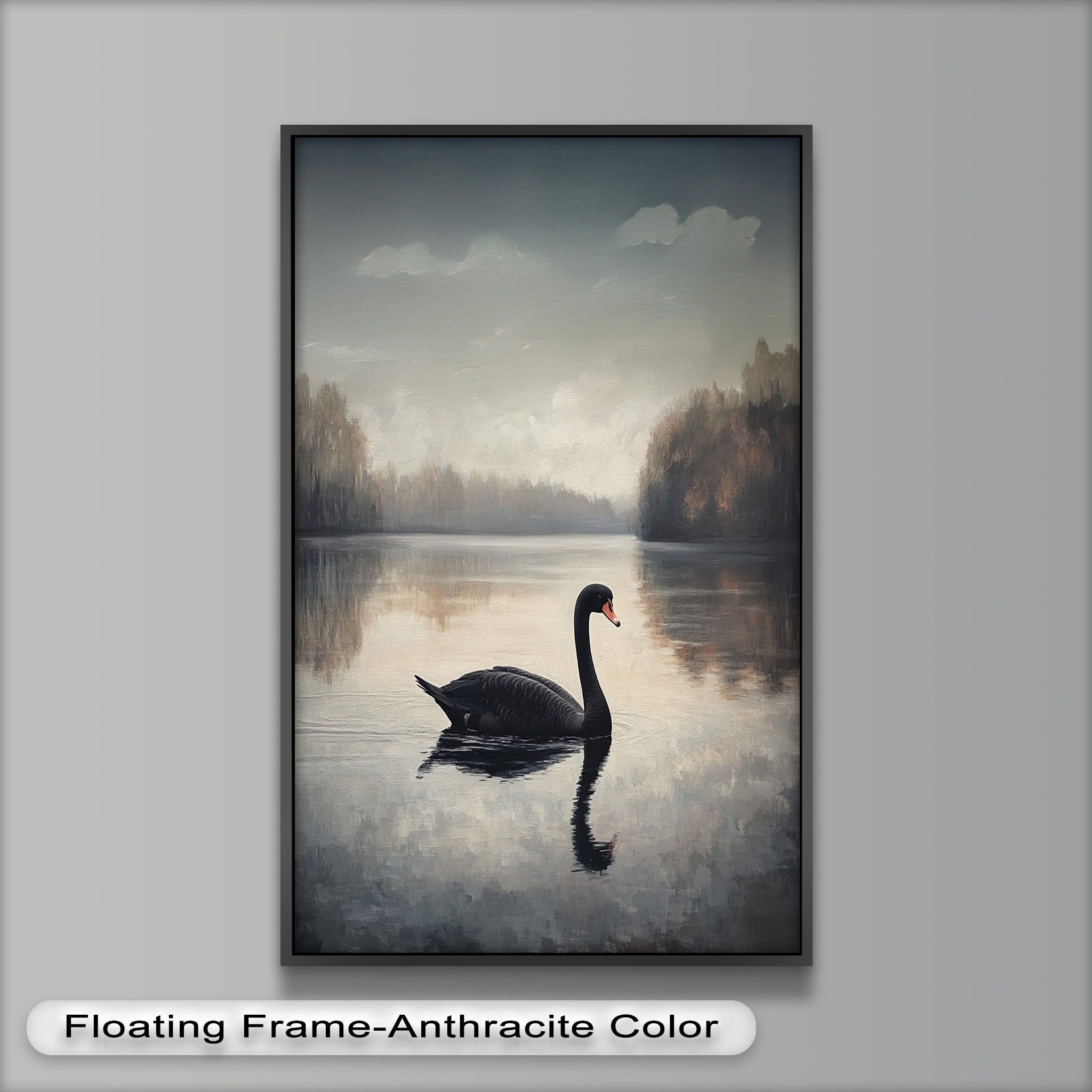 Black Swan at Dusk - Hand Painted Lake Landscape Oil Canvas Artwork - Perfect for Living Room, Bedroom, or Office Wall Decor