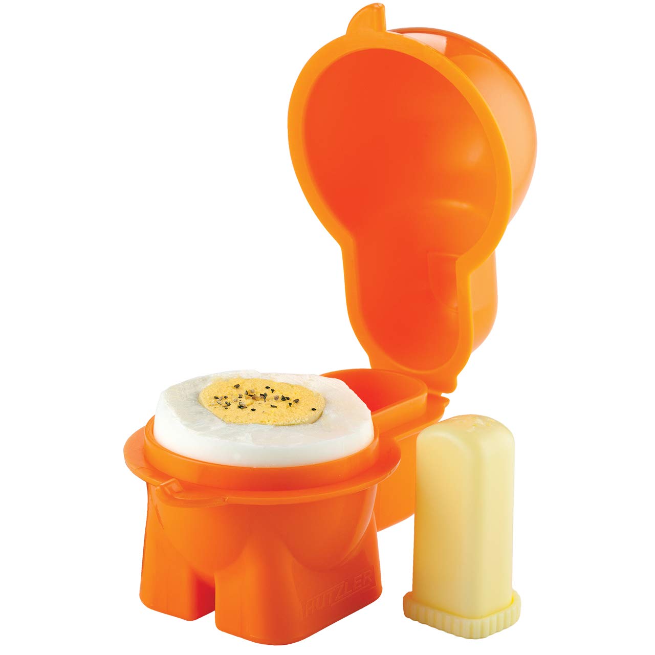 Hutzler Egg To-Go Snack Container with Spice Shaker - Orange | Portable Egg Holder for Breakfast, Picnics & Travel | BPA-Free Plastic Food Storage