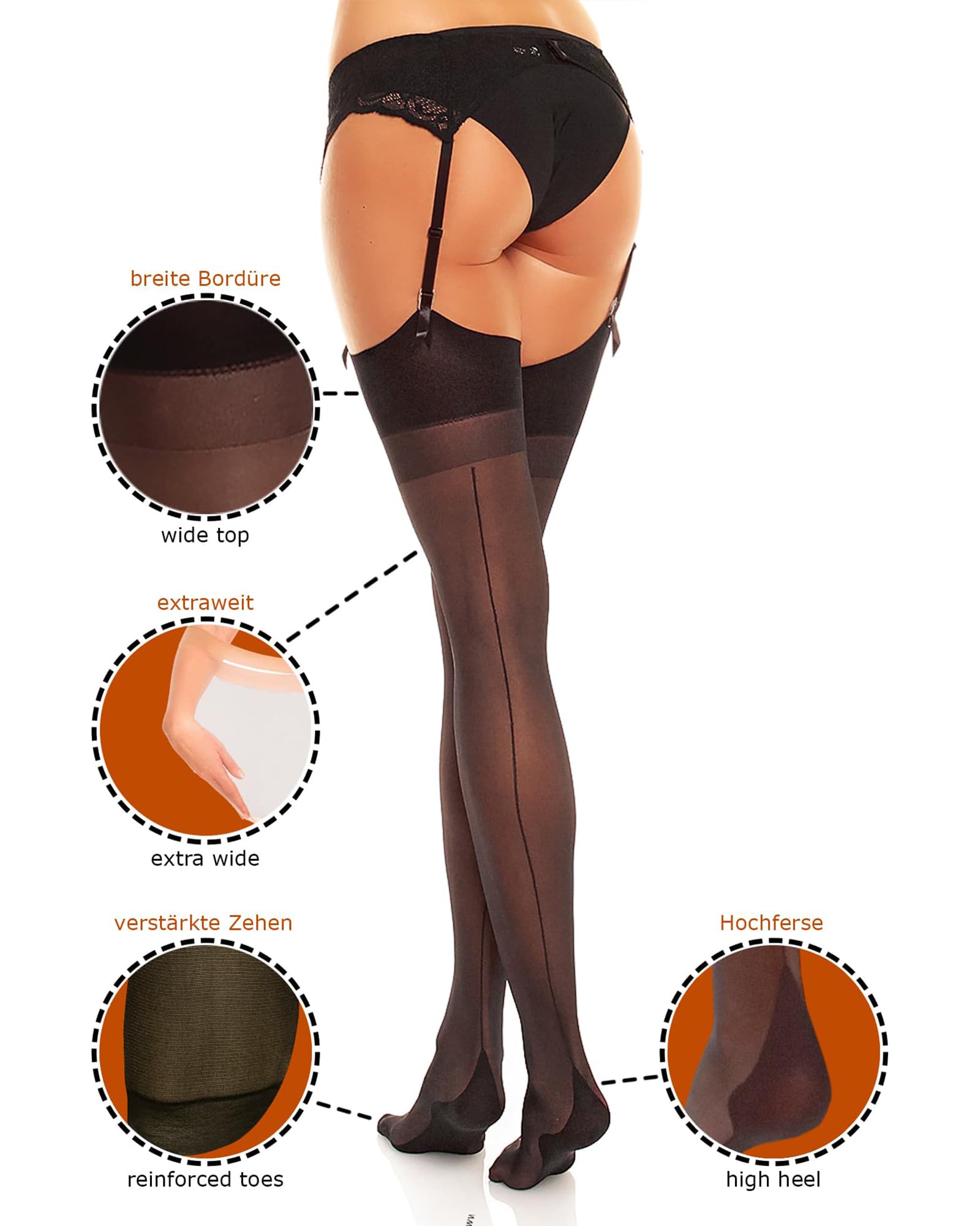 Glamory Women's Plus Size Stockings - 20 Denier Comfortable & Stretchy Tights for Everyday Wear, Work & Special Occasions