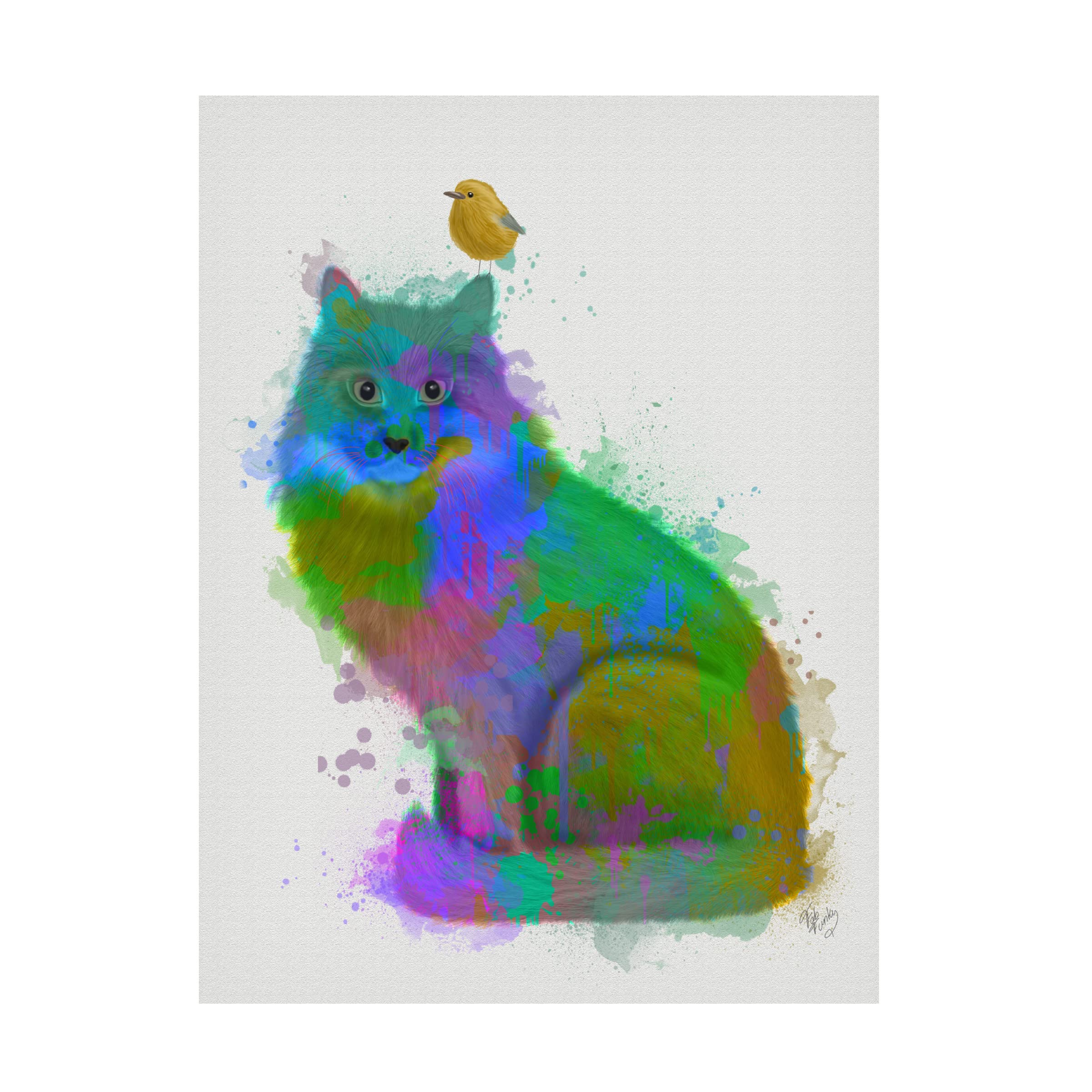 Fab Funky 'Cat Rainbow Splash 12' Canvas Wall Art - Vibrant Pop Art Cat Painting for Living Room, Bedroom & Office Decor