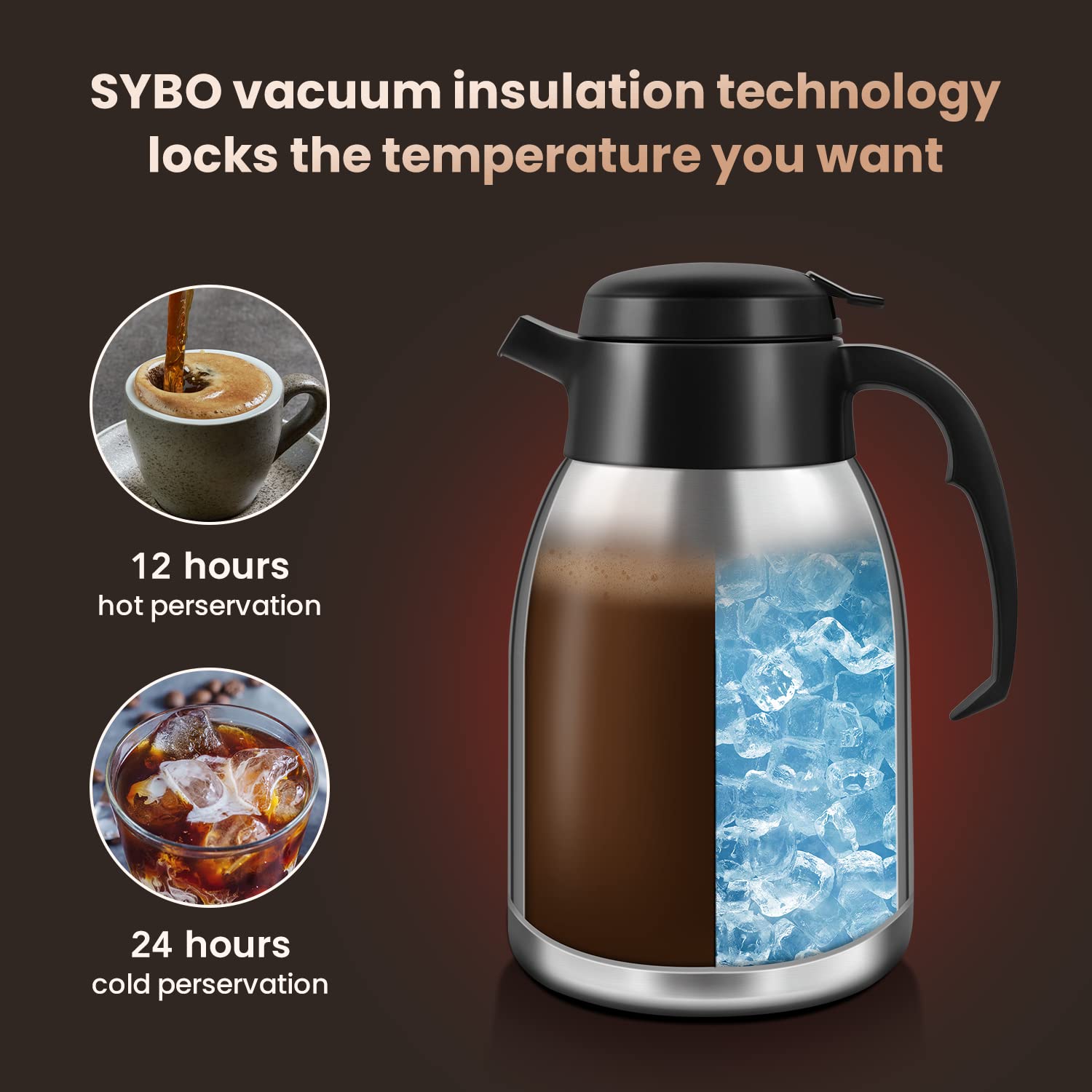 SYBO 12 Cup Commercial Coffee Maker with 74Oz Stainless Steel Thermal Carafe - Drip Coffee Brewer for Office, Restaurant & Home Use (Model SF-CB-1AA) | Perfect for Large Gatherings, Breakfast Service & Daily Coffee Brewing