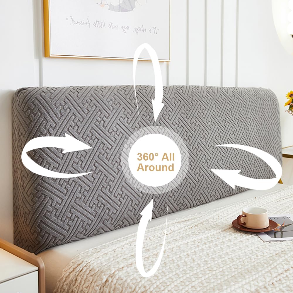 Stretch Bed Headboard Cover - Dustproof & Washable Jacquard Slipcover for Full, Queen & King Size Beds - Dark Gray (78.7in/2.0m) - Perfect for Bedroom Decor & Headboard Protection