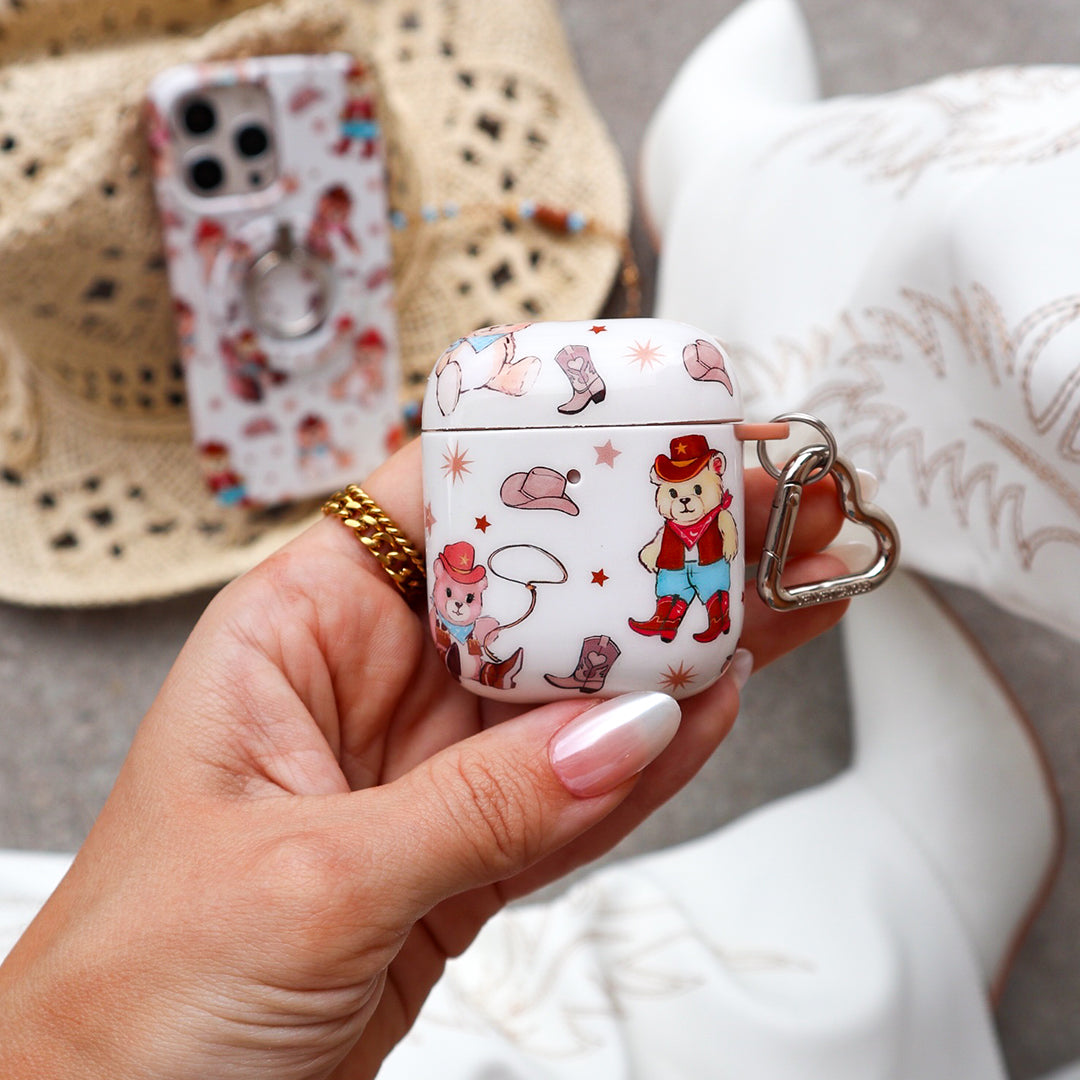 Cowboy Teddy Bear AirPods Case - Cute & Protective Cover for AirPods 1/2/3 & Pro - Perfect for Travel, Gifts & Western Style Accessories