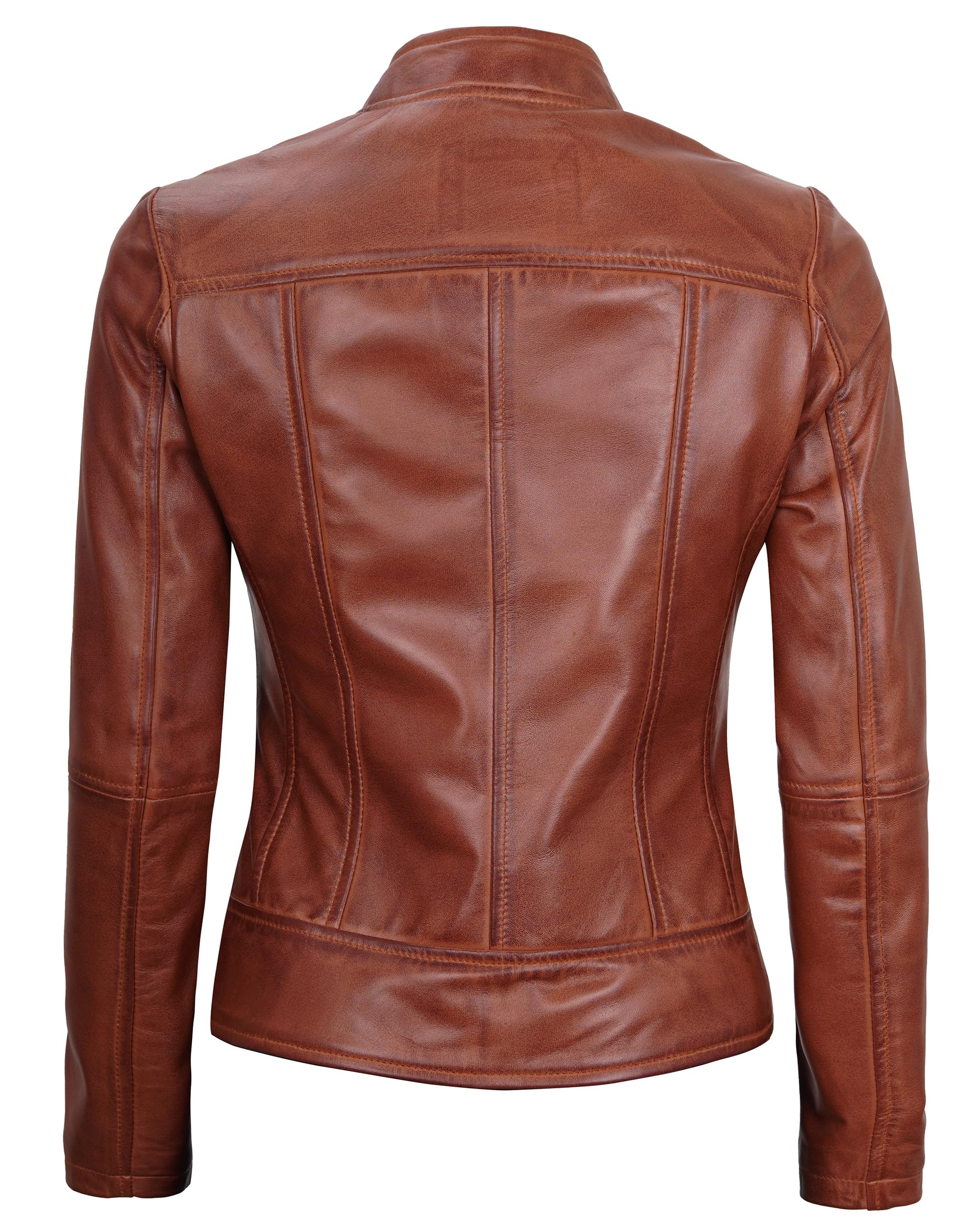 Fjackets Women's Cafe Racer Leather Motorcycle Jacket - Genuine Leather Biker Jacket for Women | Perfect for Riding, Casual Wear & Fashion Outfits