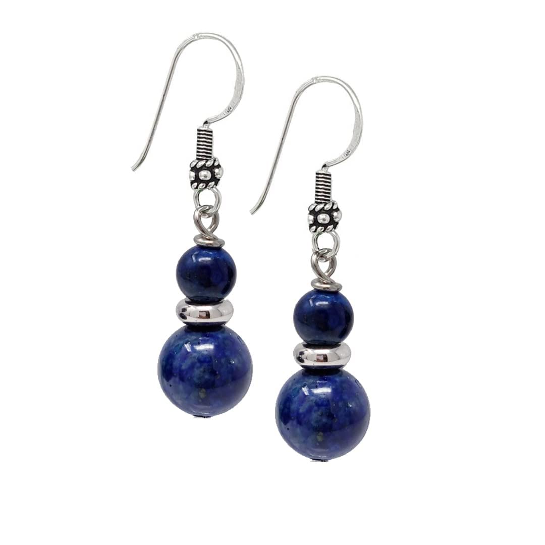 Handmade Sterling Silver Dangle Drop Earrings with Natural Blue Lapis Lazuli Gemstones | Elegant Beaded Jewelry for Women & Girls | Perfect Gift for Birthdays, Anniversaries & Special Occasions