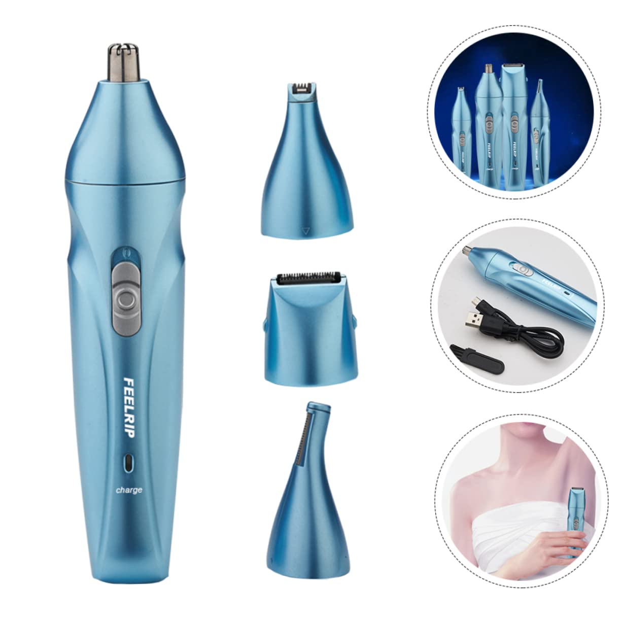 IPetBoom Rechargeable Electric Nose Hair Trimmer for Women & Men - USB Eyebrow Shaver, Body Groomer & Facial Hair Remover (Blue) - Perfect for Travel, Home Use & Personal Grooming Kit