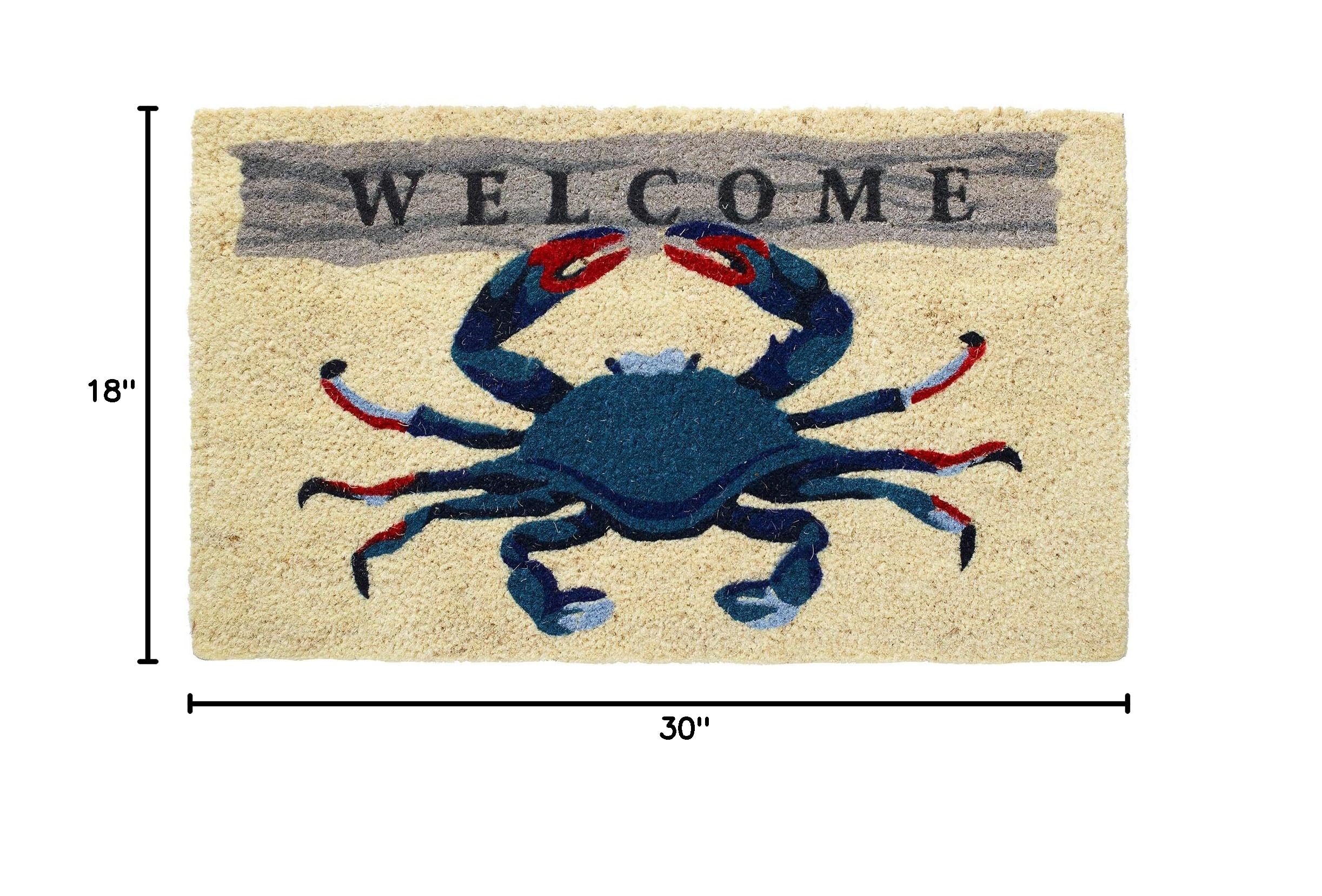 HF by LT Welcome Crab 100% Coir Doormat - 18 x 30 Inches Natural Durable Eco-Friendly Coconut Fiber Doormat with PVC Backing - Perfect for Front Door, Porch, Patio & Entryway Decor