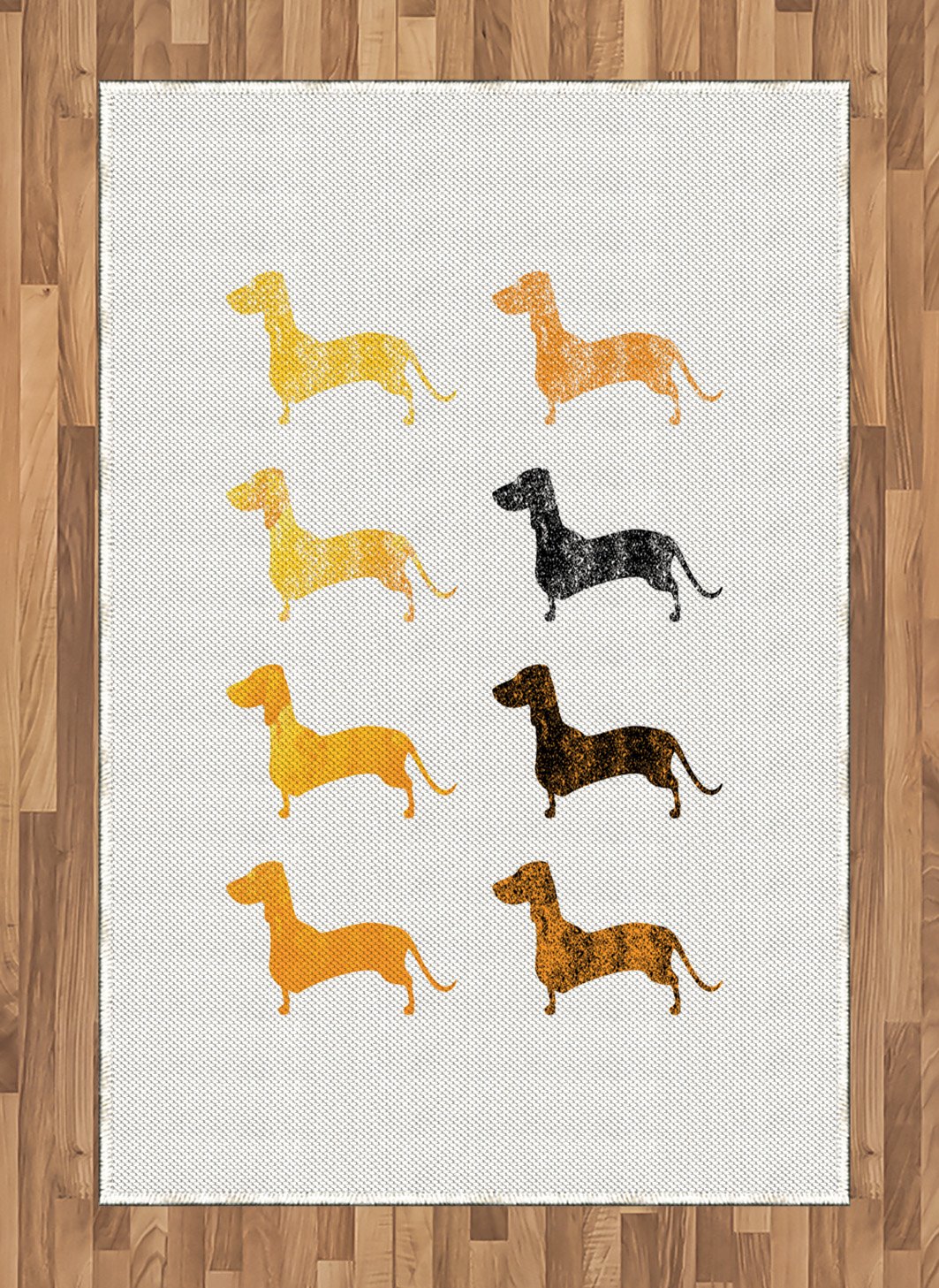 Ambesonne Vintage Dachshund Dog Silhouette Area Rug - Grunge Theme Pet Pattern, Flat Woven Accent Rug for Living Room, Bedroom & Dining Room - 4' x 5'7