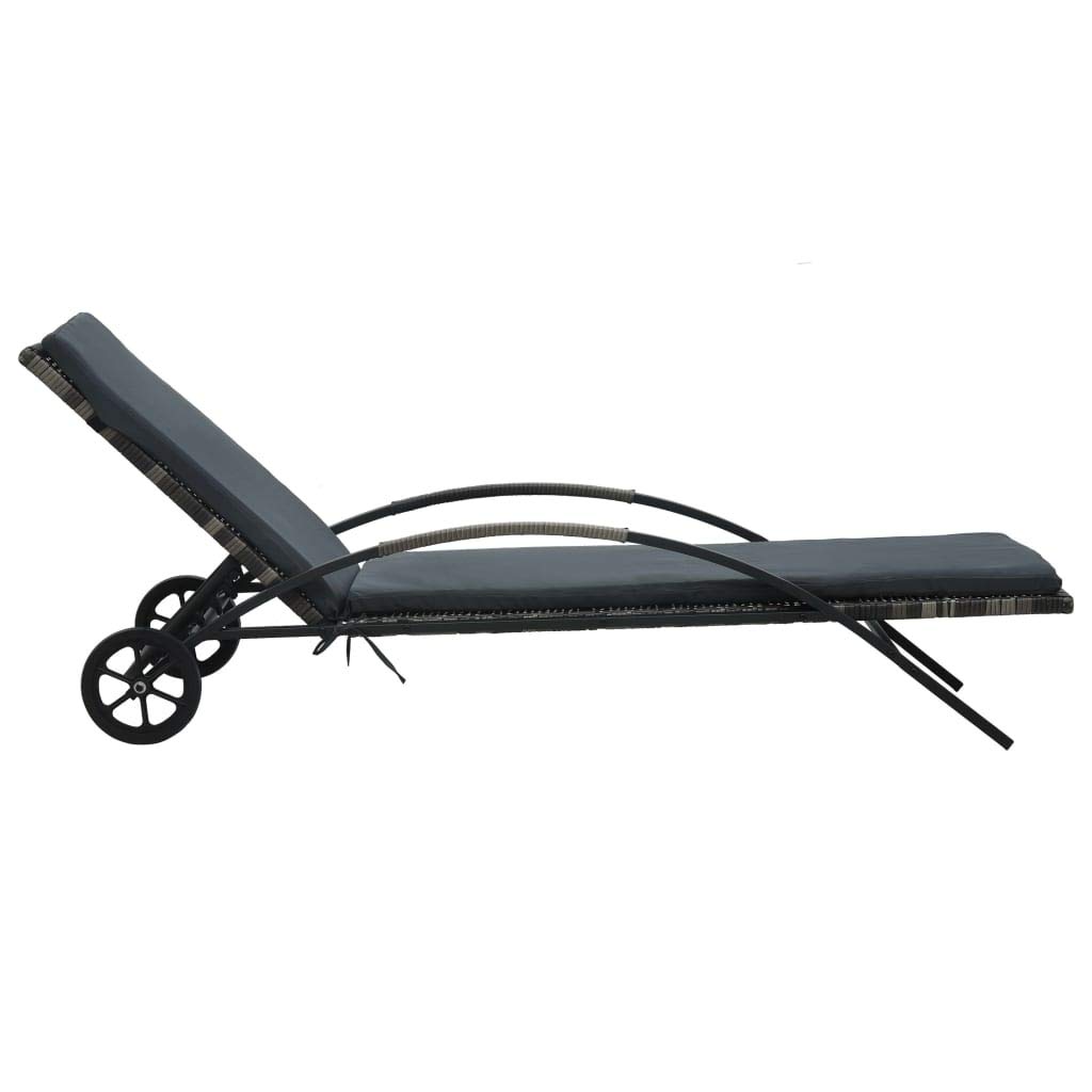 Premium FAMIROSA Sun Lounger with Cushion & Wheels - Durable Poly Rattan in Anthracite - Perfect for Poolside, Patio, and Outdoor Relaxation