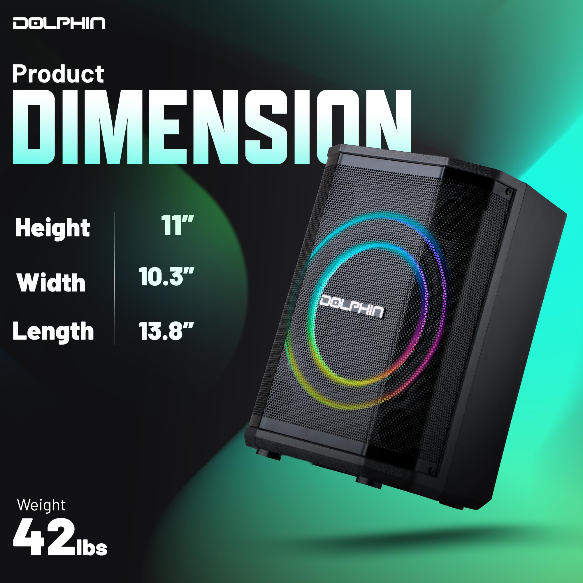 Dolphin Rechargeable Portable Bluetooth Speaker with 3D LED Ring Light, TWS Pairing, Wireless Mic & Multiple Playback Modes - Perfect for Parties, Karaoke, Outdoor Events & On-The-Go Entertainment