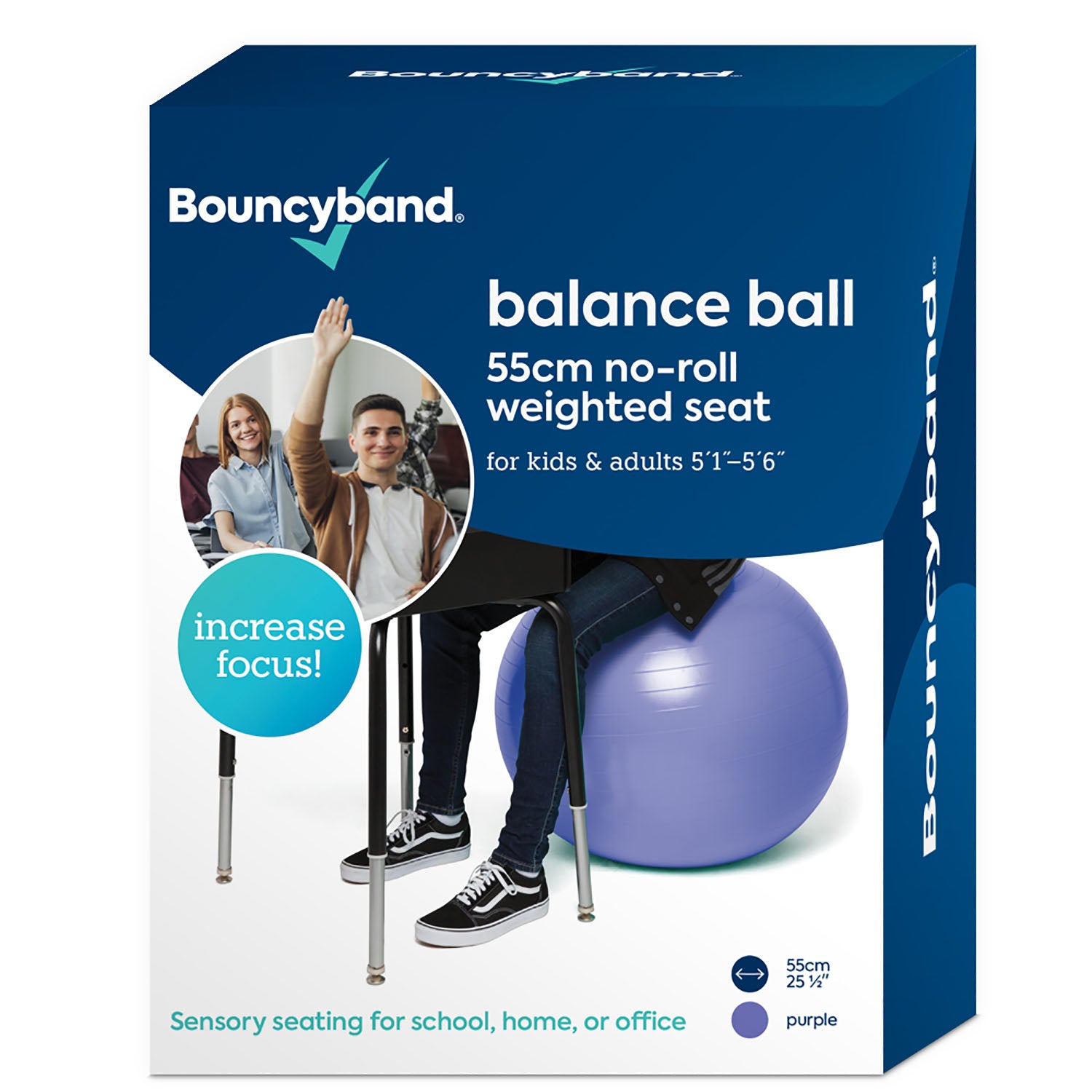 Bouncyband® 55cm Purple Balance Ball - Improve Focus & Fitness for Kids & Adults - Perfect for Home, Office & Classroom Use