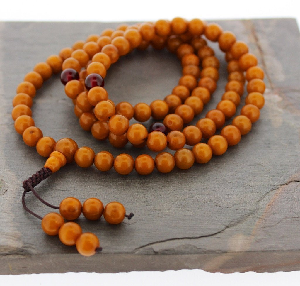 Honey Amber 108 Bead Mala Prayer Necklace - Natural Healing Buddhist Meditation Beads for Yoga, Mindfulness & Spiritual Practice