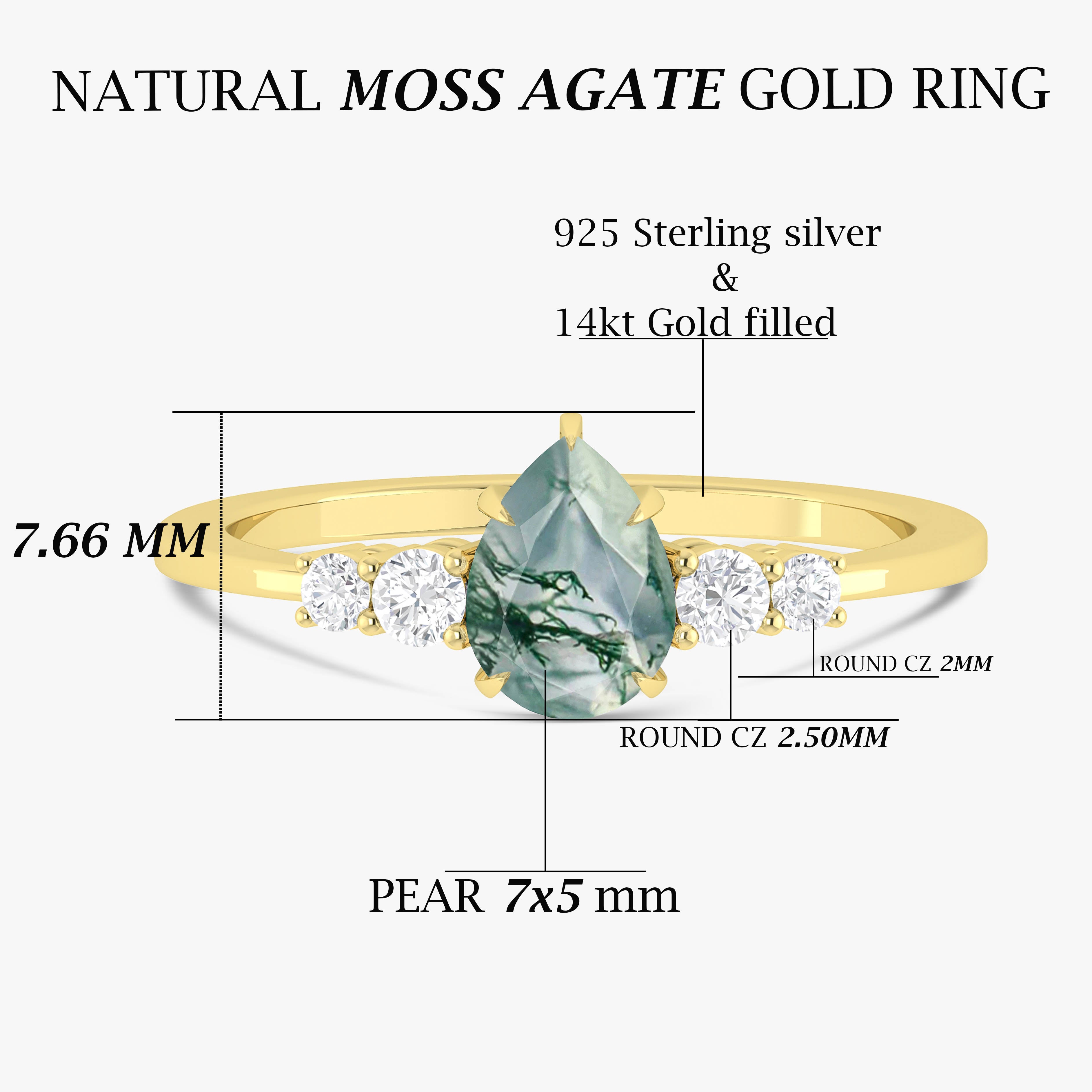 Elegant Moss Agate Faceted Pear Gemstone Ring – Handmade Sterling Silver Jewelry for Women | Perfect for Weddings, Parties & Everyday Wear