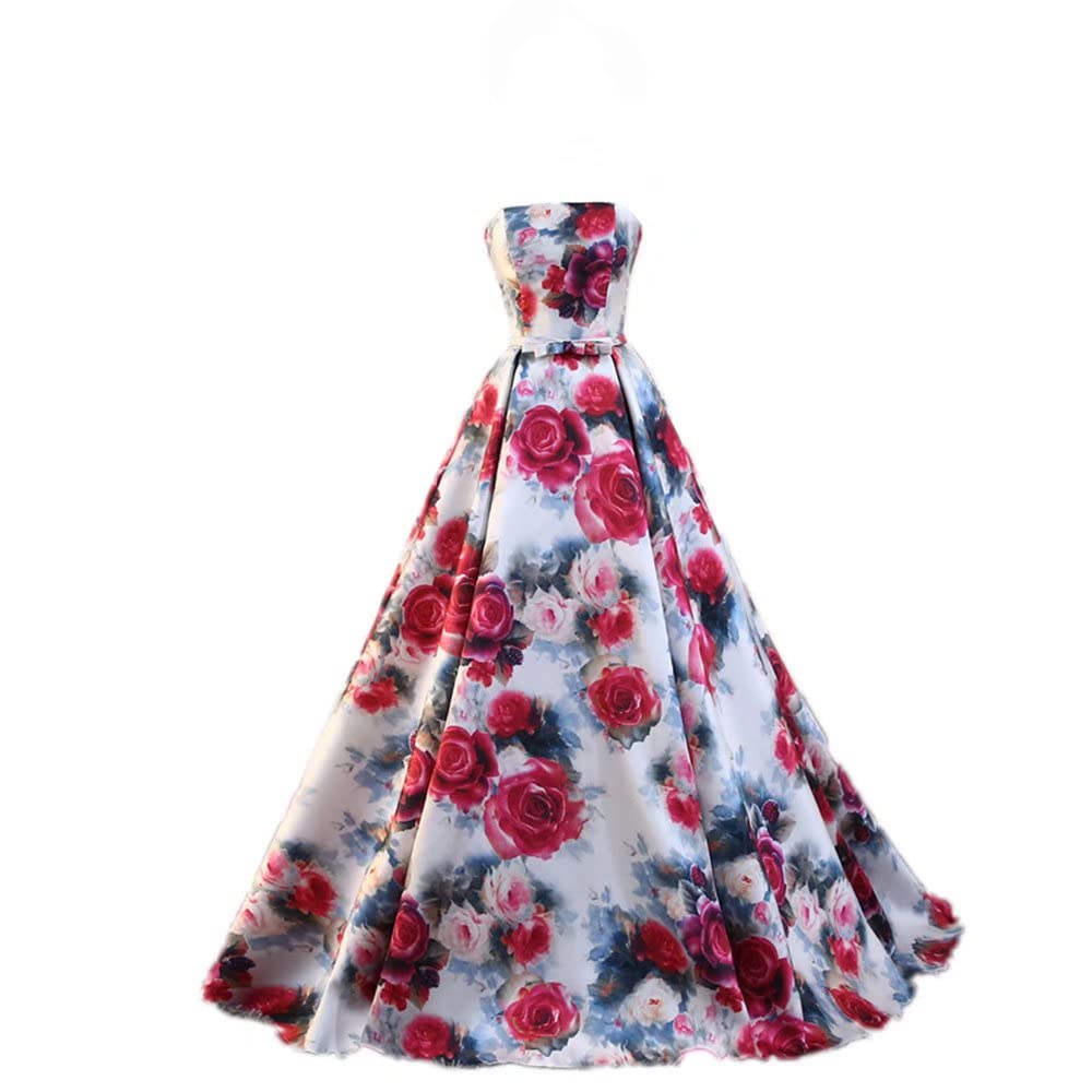 Elegant Floral Printed Sweetheart Neckline Prom Gowns for Women - Long Evening Dresses with Train - Perfect for Weddings, Proms & Formal Events