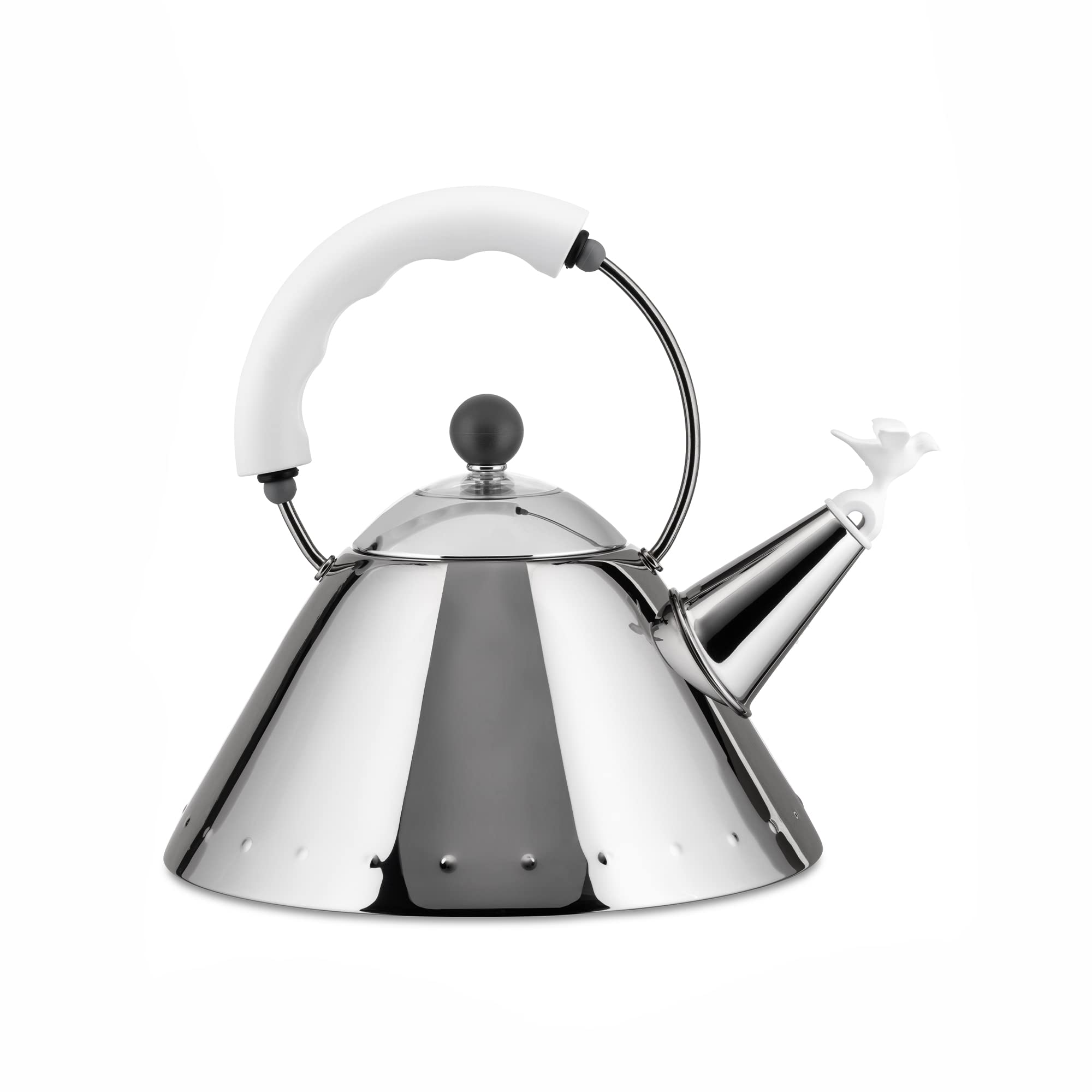 Alessi Michael Graves 9093 2-Quart Stainless Steel Whistling Tea Kettle - Classic White - Perfect for Stovetop Tea Brewing & Kitchen Decor
