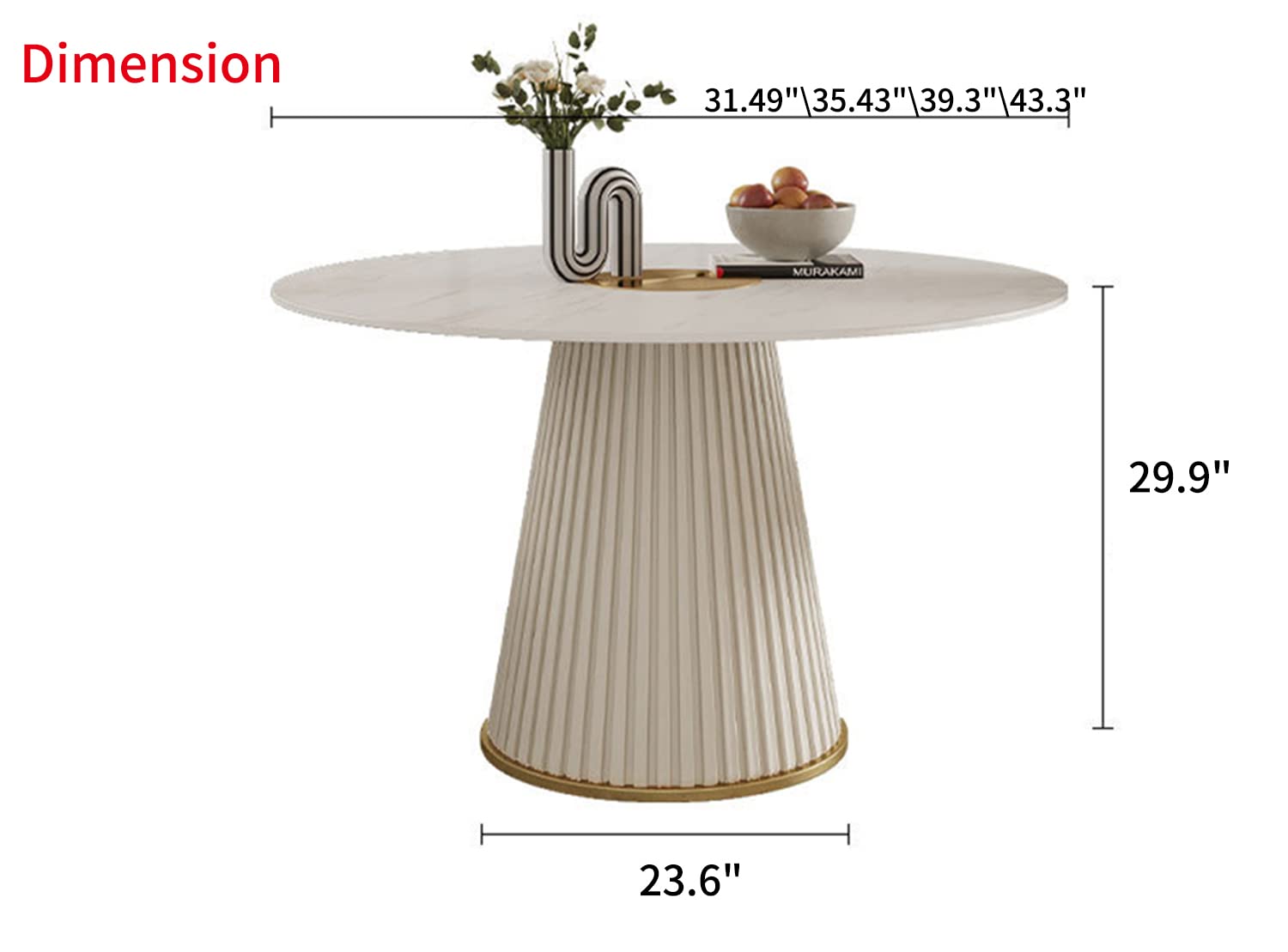 Nordic Style Sintered Stone Round Dining Table - 39.3