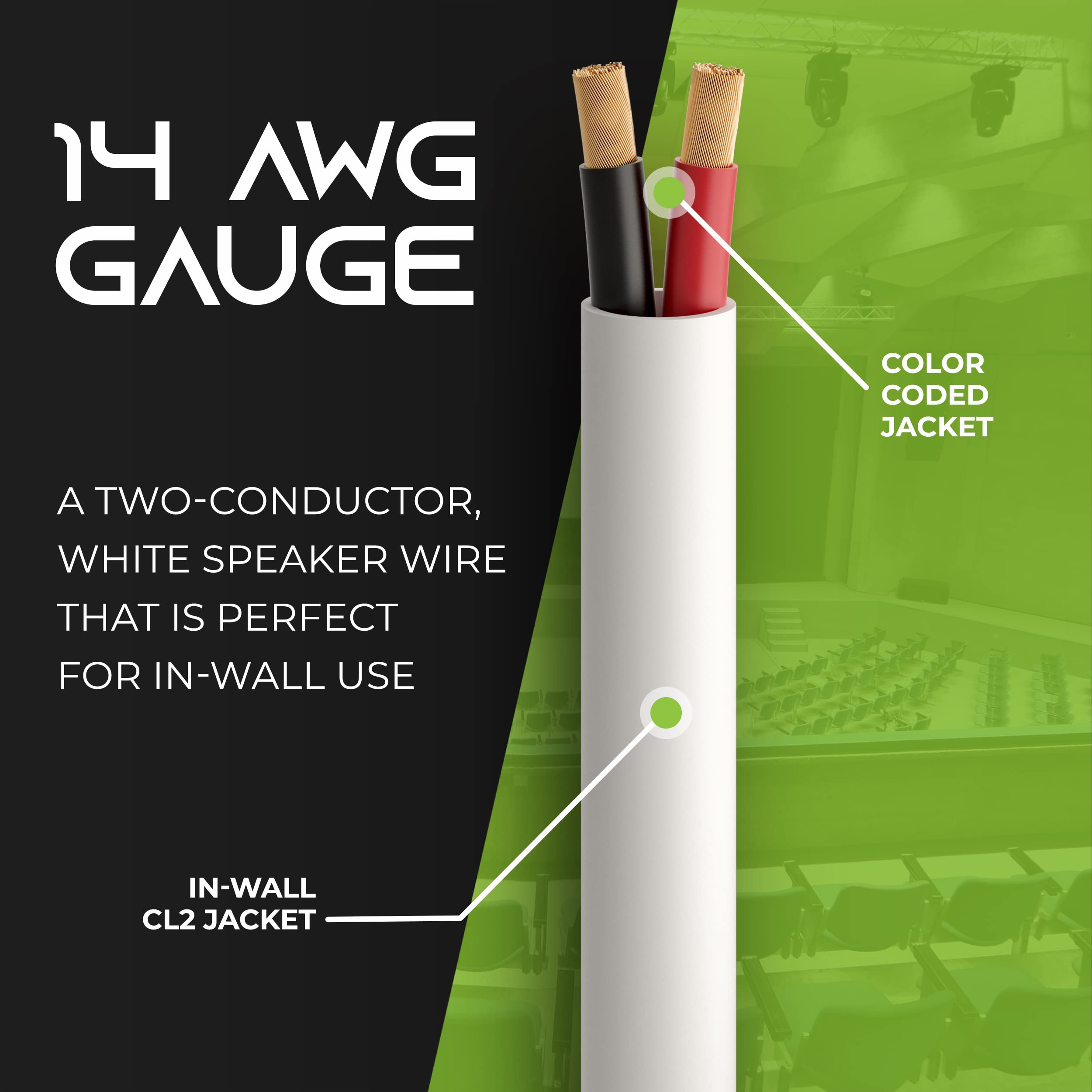 GearIT 14/2 Speaker Wire (500 Feet) 14AWG Gauge - In-Wall Audio Speaker Cable CL2 Rated - OFC Oxygen-Free Copper White 500ft - Perfect for Home Theater & Surround Sound Systems