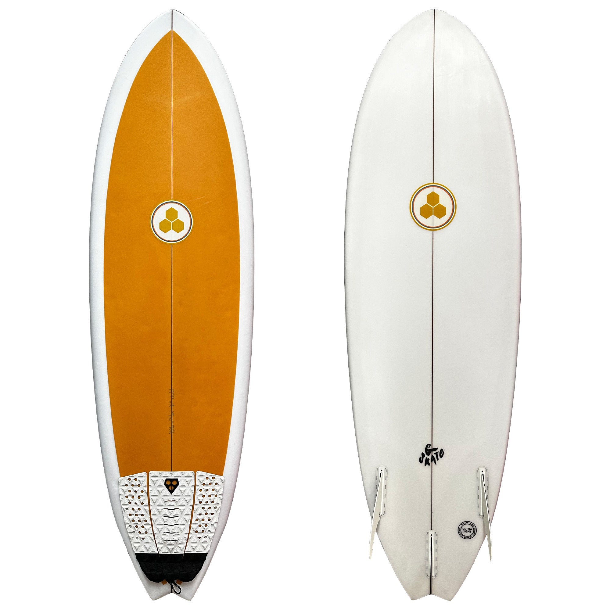 Channel Islands G Skate Demo Surfboard with Futures Fins - Perfect for Shortboard Surfing & Beach Adventures