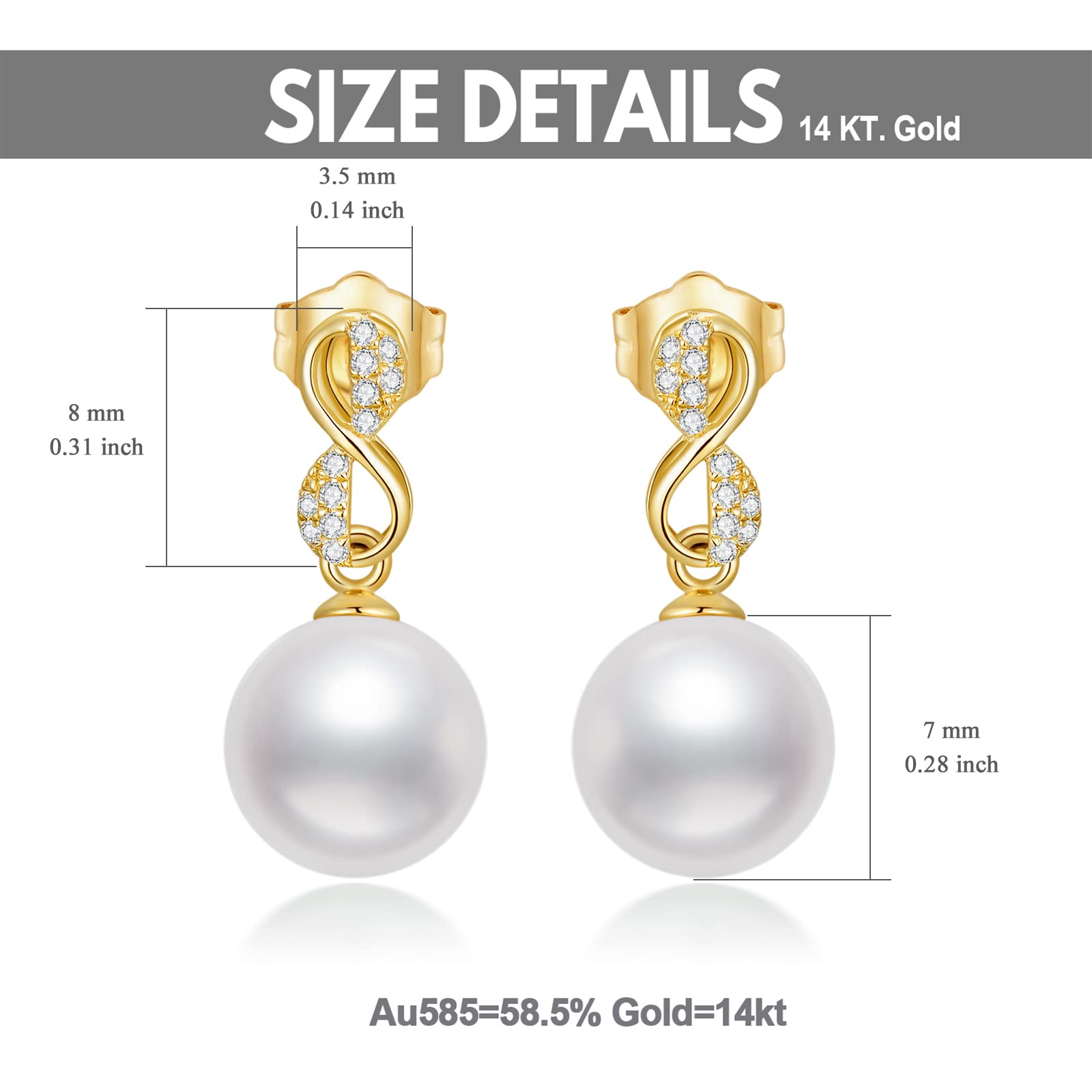 14K Gold Butterfly & Infinity Pearl Earrings for Women - Freshwater Cultured Pearl Stud Earrings, Anniversary Birthday Gift for Her, Girls, Mom, Wife - Perfect for Weddings, Date Nights & Special Occasions