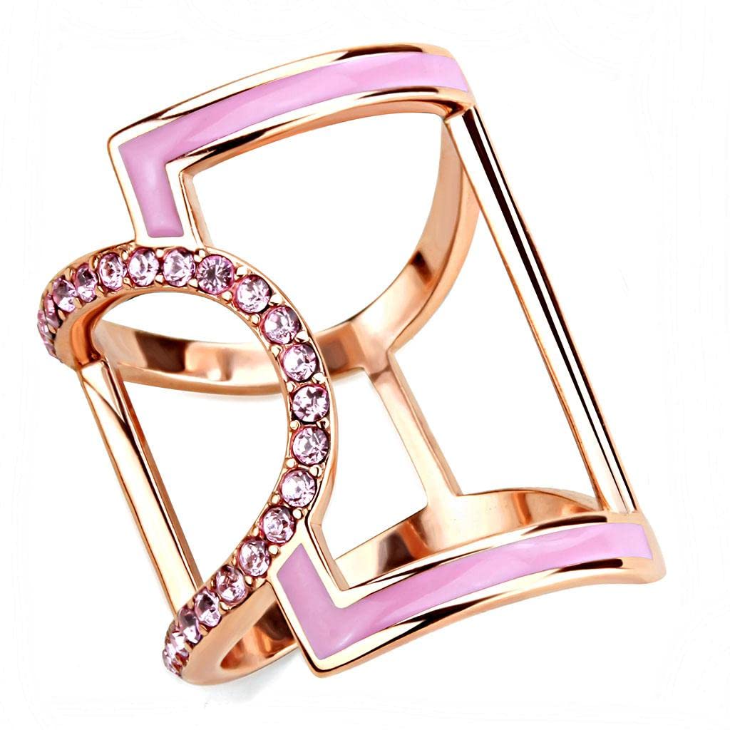 Zawadee TK3561 Rose Gold IP Plated Stainless Steel Ring with Premium Swarovski Crystals - Elegant Jewelry for Women, Perfect for Weddings, Anniversaries & Special Occasions