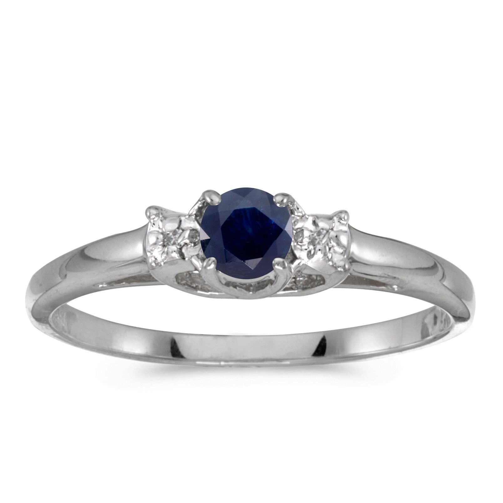 10K White Gold Round Sapphire and Diamond Ring for Women - Elegant Engagement, Wedding, or Anniversary Jewelry Gift