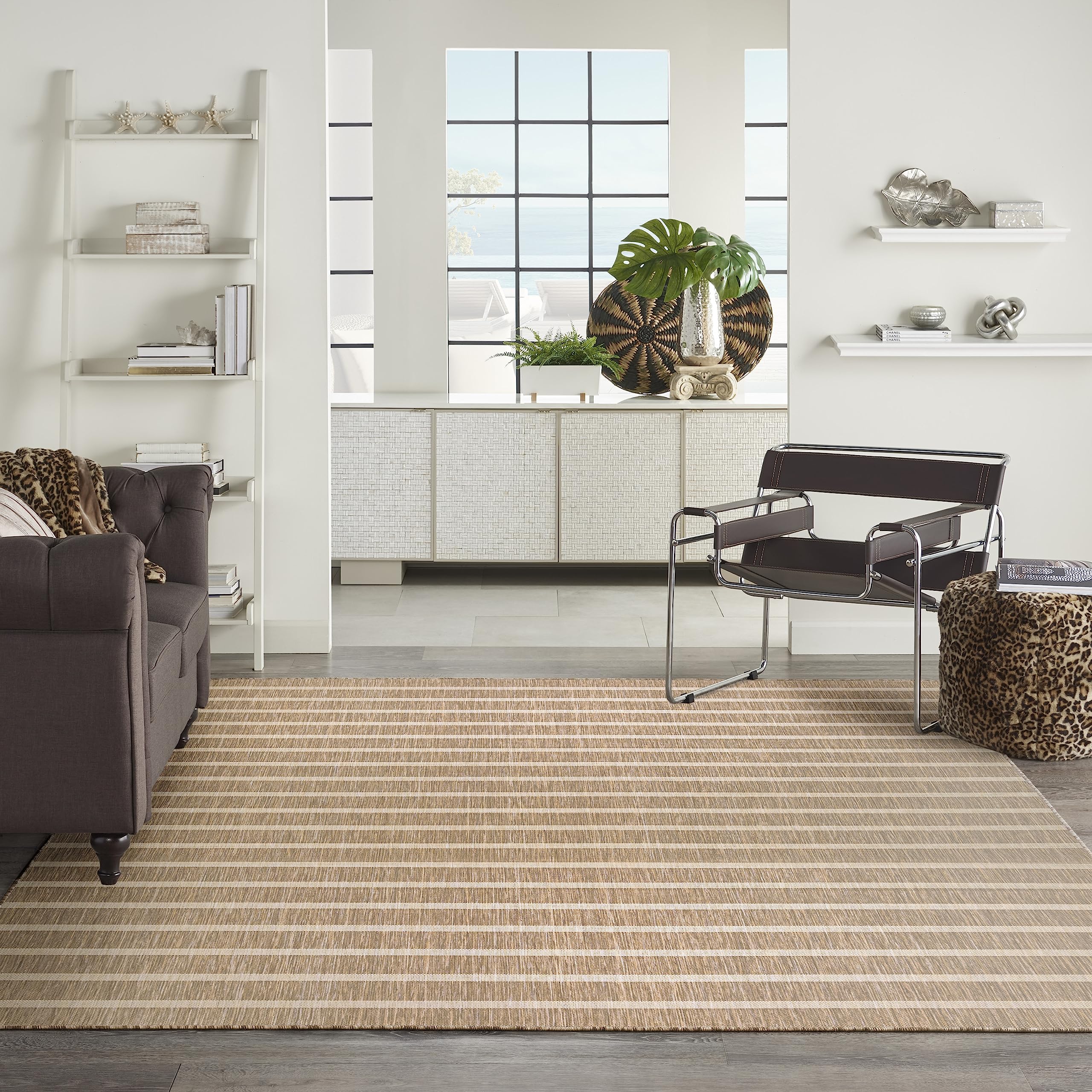 Nourison Positano 8' x 10' Indoor Outdoor Area Rug - Beige Ivory, Easy to Clean, Non-Shedding - Perfect for Bedroom, Living Room, Dining Room, Backyard, Deck & Patio | Durable & Stylish Home Decor for All Seasons