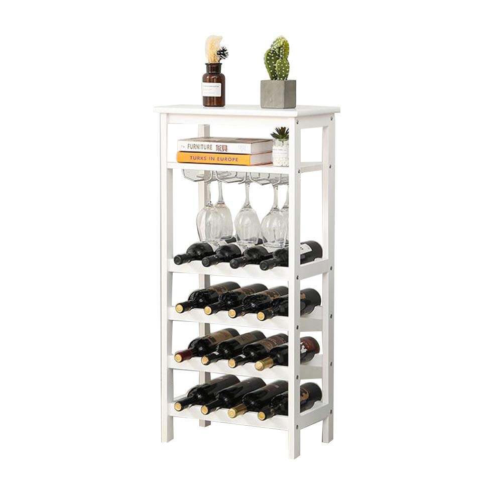 XIAOYAN 6-Tier Solid Wood Wine Cabinet with Glass Rack - Freestanding Floor Wine Bottle Display Stand (44×26×100cm) in White & Brown - Perfect for Dining Room, Bar, Kitchen, or Living Room Wine Storage
