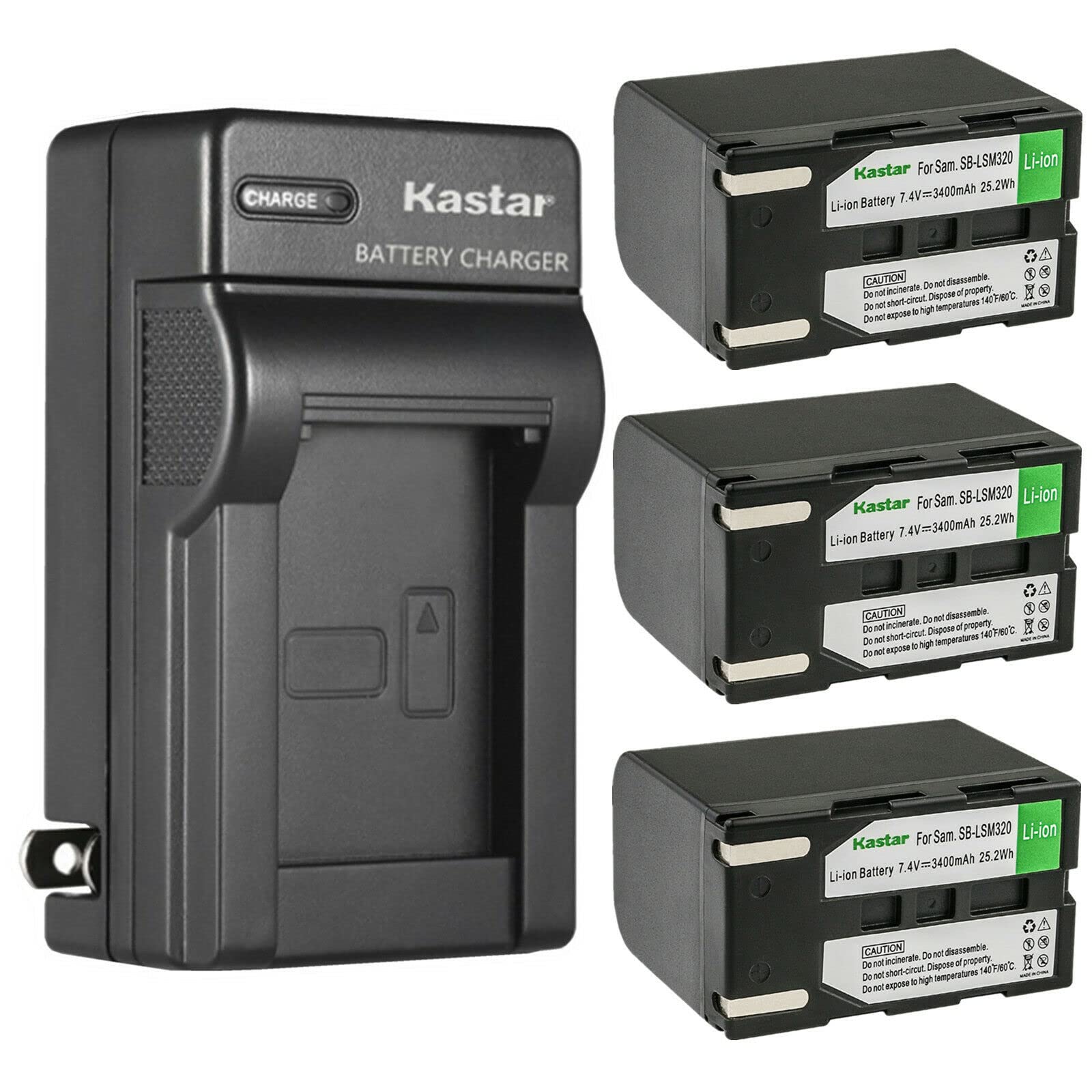Kastar 3-Pack SB-LSM320 Replacement Battery & AC Wall Charger for Samsung VP-D463/D467/D563/D651/D653/D655/D953/D955/D957/D959/D963/D964 Cameras - Perfect for Travel Photography & Home Video Recording