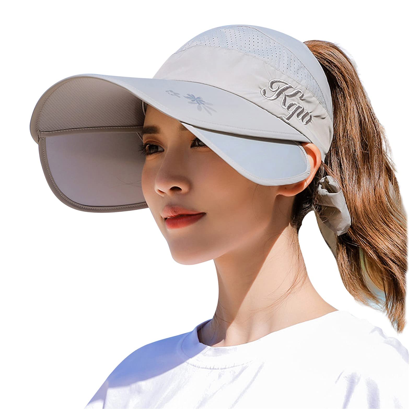 Women's Sun Visor Hat with Wide Brim - UPF 50+ UV Protection Summer Beach Cap, Floral Design for Outdoor Activities, Golf, Hiking & Travel
