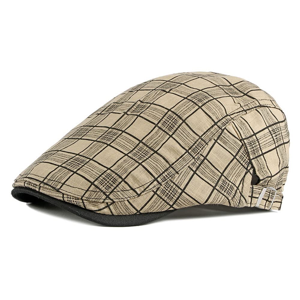 Stylish Striped Lattice Beret Hat for Women & Men - Adjustable Plaid Flat Cap (55-60cm) - Perfect for Spring/Summer Fashion, Outdoor Activities & Casual Wear