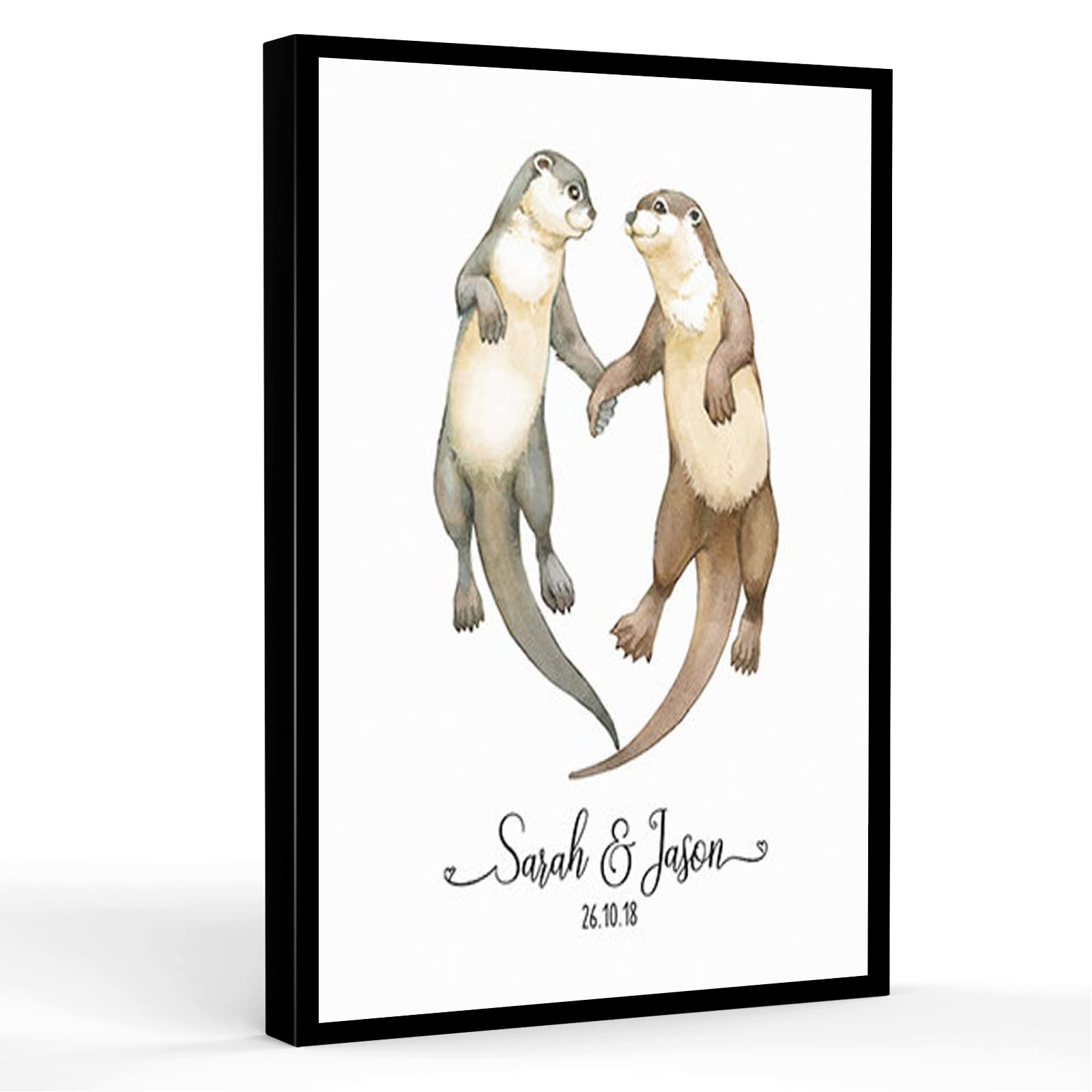 Custom Otter Wall Art - Personalized Couple Name Print, Wedding Decor & Newlywed Gift, 16''x24'' Framed Modern Canvas - Perfect for Bathroom, Bedroom, or Nursery Decor