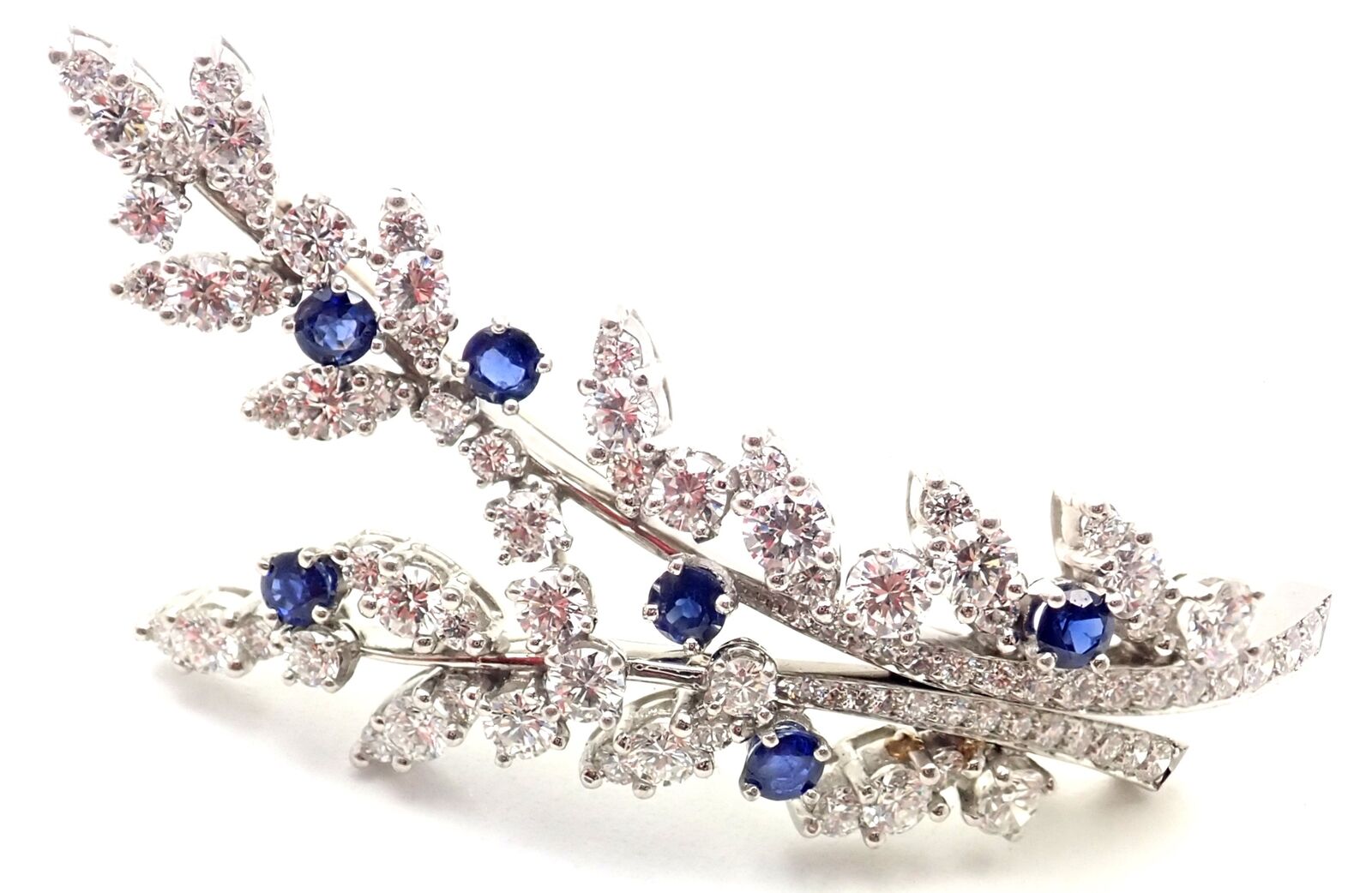 Authentic Vintage Tiffany & Co. Platinum Diamond Sapphire Flower Pin Brooch - Elegant Jewelry Gift for Women, Perfect for Weddings, Anniversaries & Special Occasions