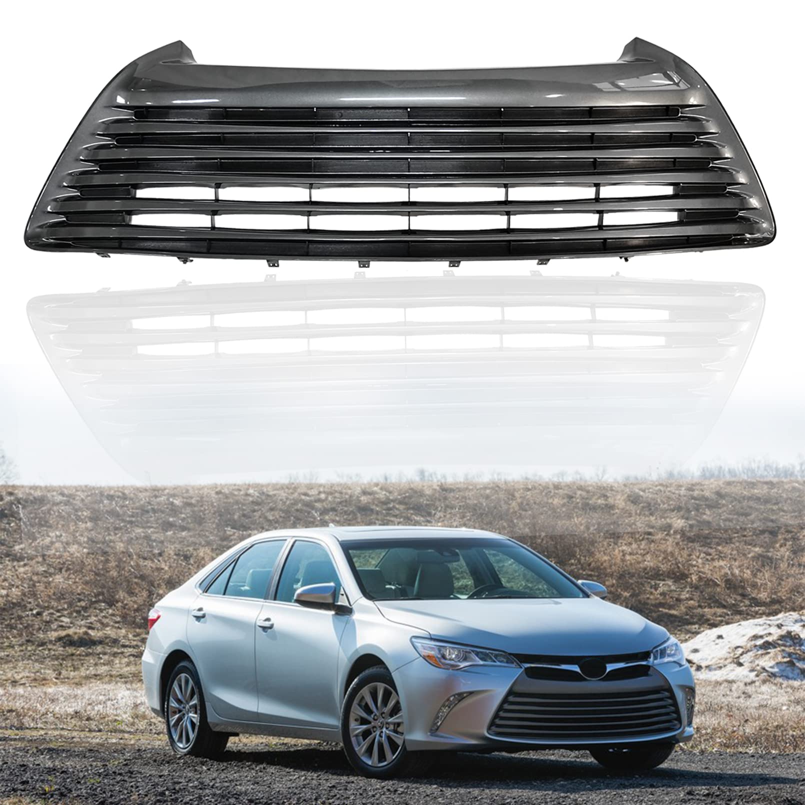 Pearl Grey Front Bumper Lower Grille Replacement for 2015-2017 Toyota Camry LE/XLE Models | ABS Plastic TO1036158 & 5311206260 | Perfect for Car Restoration & Custom Upgrades