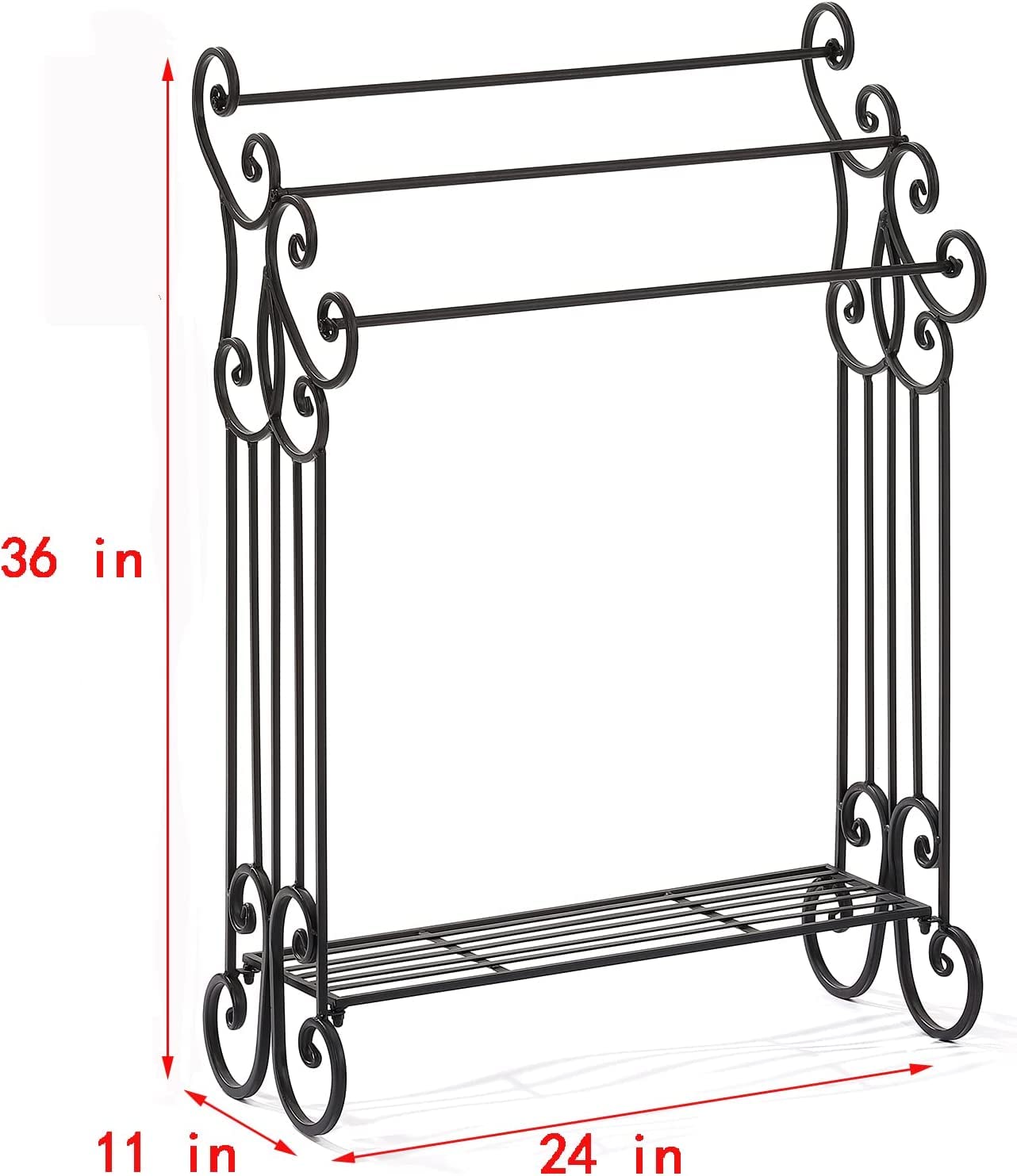 Free Standing Towel Rack 3-Tier with Storage Shelf - Space Saving Bathroom Organizer for Towels, Robes & Linens - Sturdy Metal Design for Bedroom, Laundry Room, Kitchen & Poolside Use - Matte Black Finish