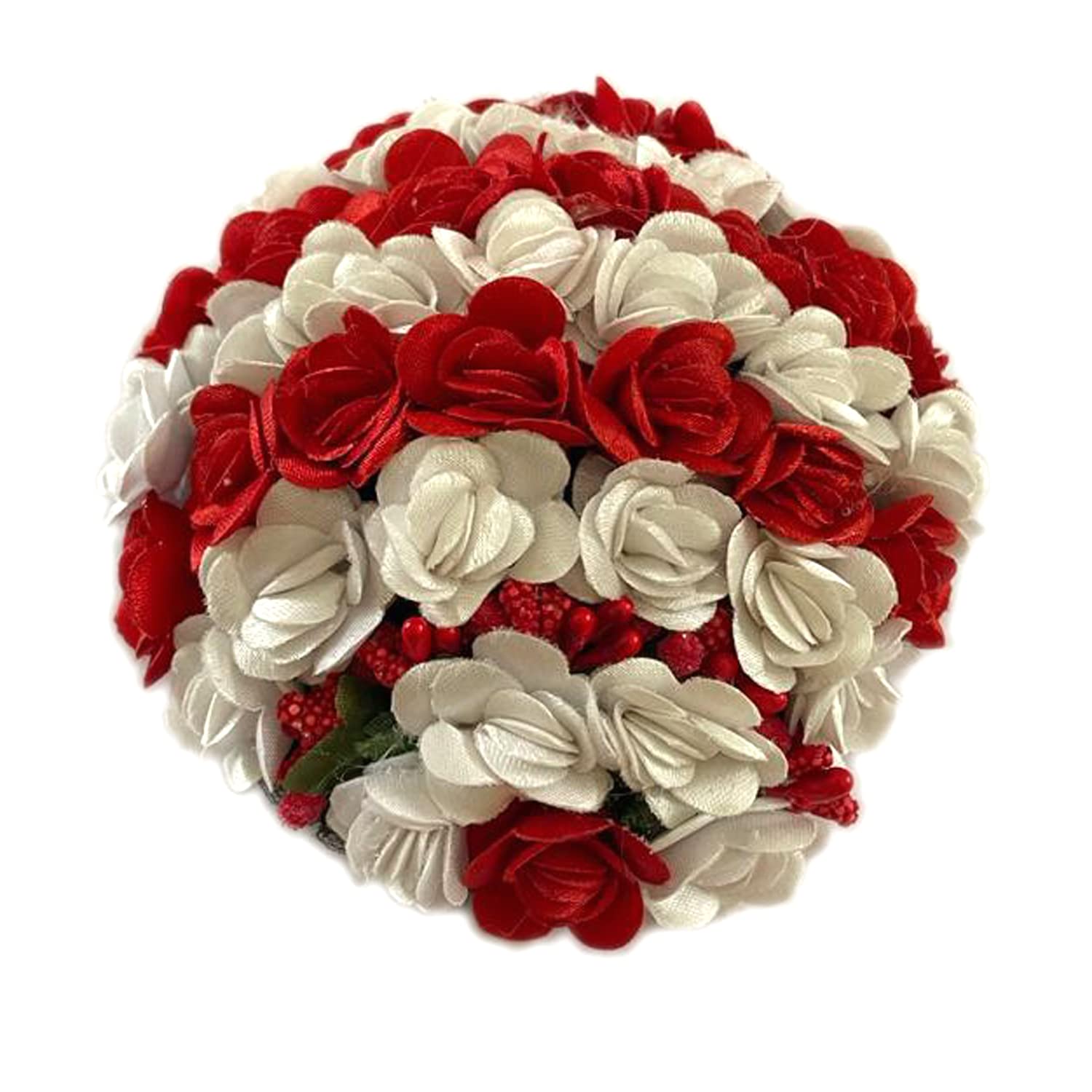 GuruEmbelish Artificial Flower Hair Bun Gajra - Red & White Bridal Hair Accessories for Women & Girls (Pack of 1) - Perfect for Weddings, Parties & Festive Occasions