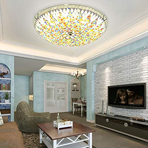 Mediterranean Style LED Stained Glass Flush Mount Ceiling Light - 19.5