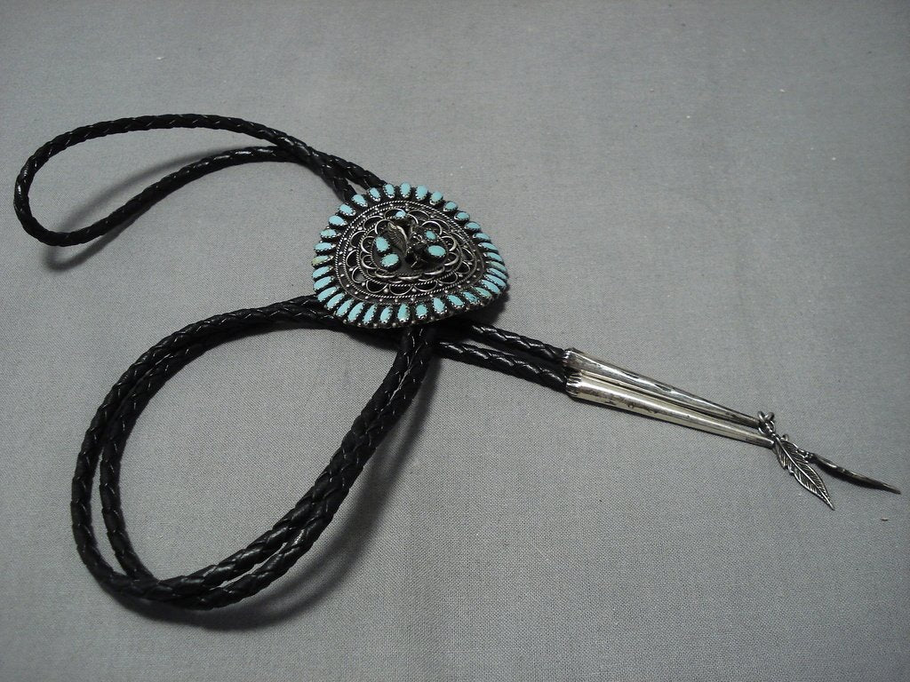 Authentic Navajo Sterling Silver Eagle Bolo Tie with Turquoise - Vintage Native American Jewelry for Men - Perfect for Western Wear, Cowboy Outfits & Southwestern Fashion