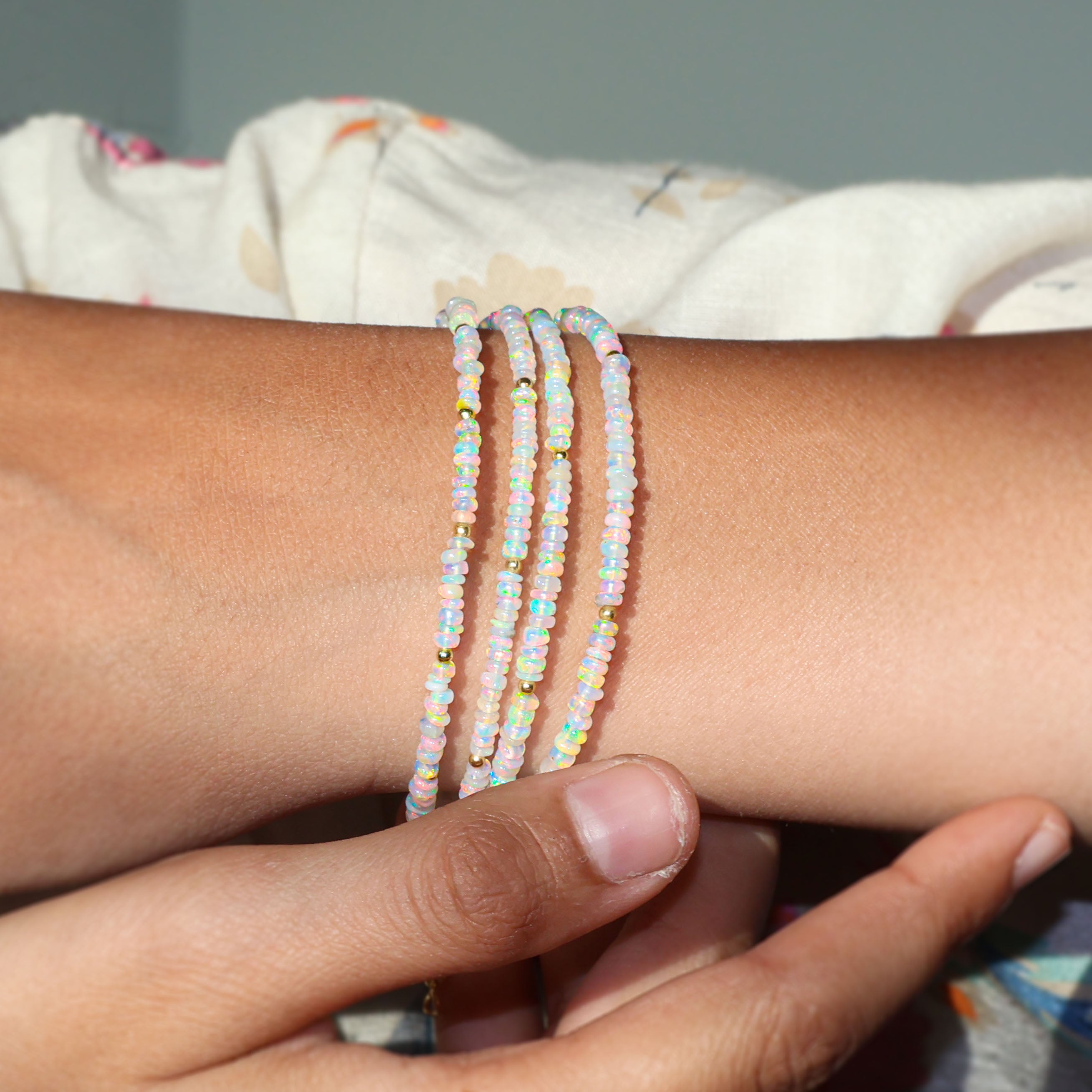 Natural White Opal Beaded Bracelet - 4 Strand Multifire Gemstone Jewelry for Women, Boho Chic Handmade Beaded Bracelet for Yoga, Meditation, and Everyday Wear