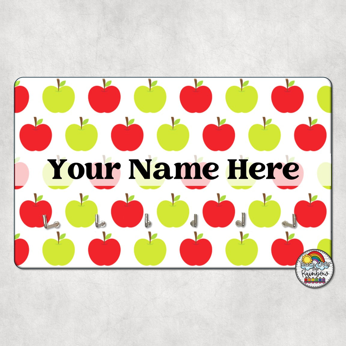 Red & Green Apple Themed Hall Pass Holder for Teachers - Fun Classroom Accessories for Elementary & Middle School