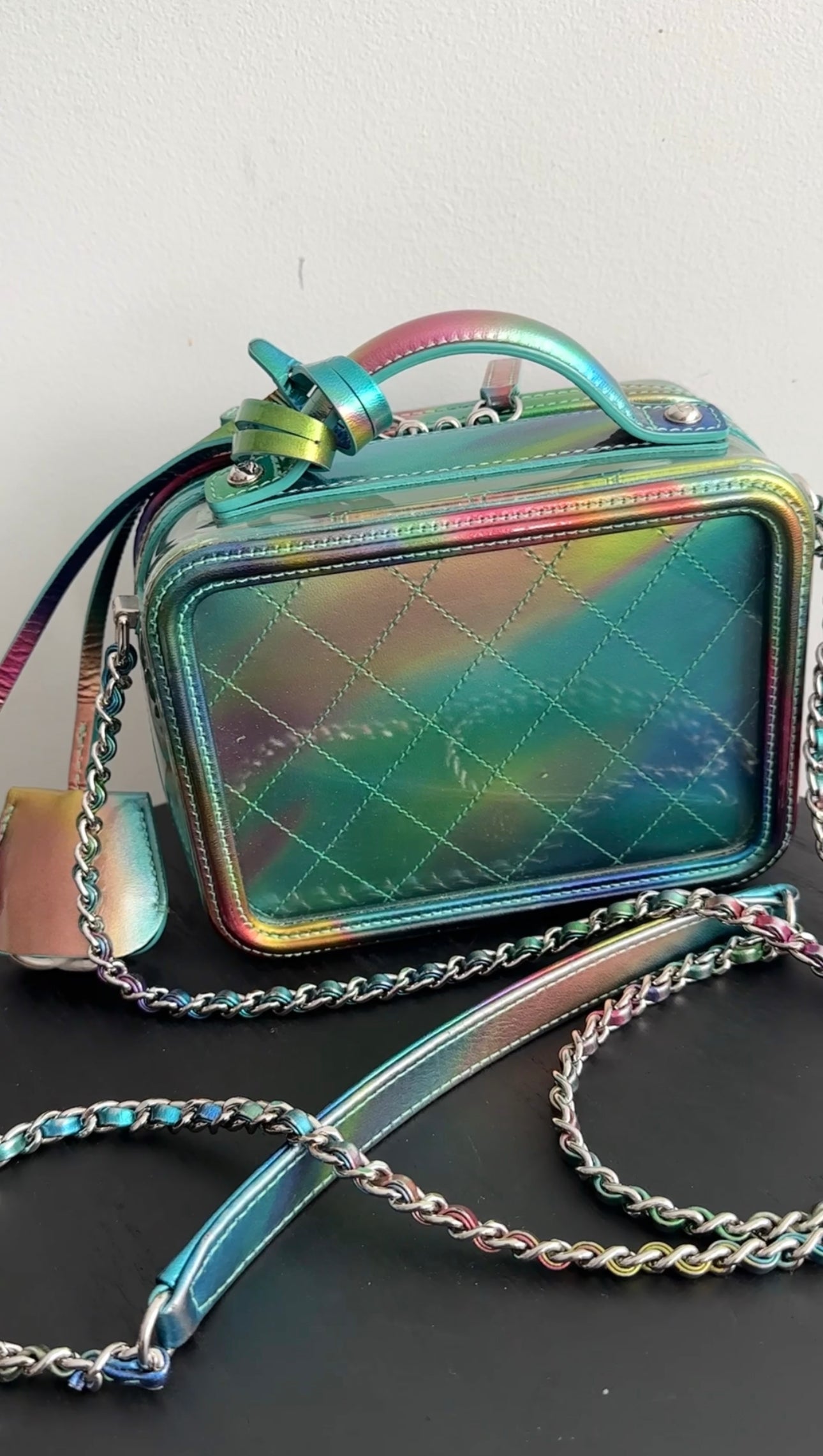 Chanel 20C Iridescent Rainbow Filigree Clear PVC CC Vanity Case - Luxury Designer Cosmetic Bag for Women, Perfect for Travel & Everyday Use