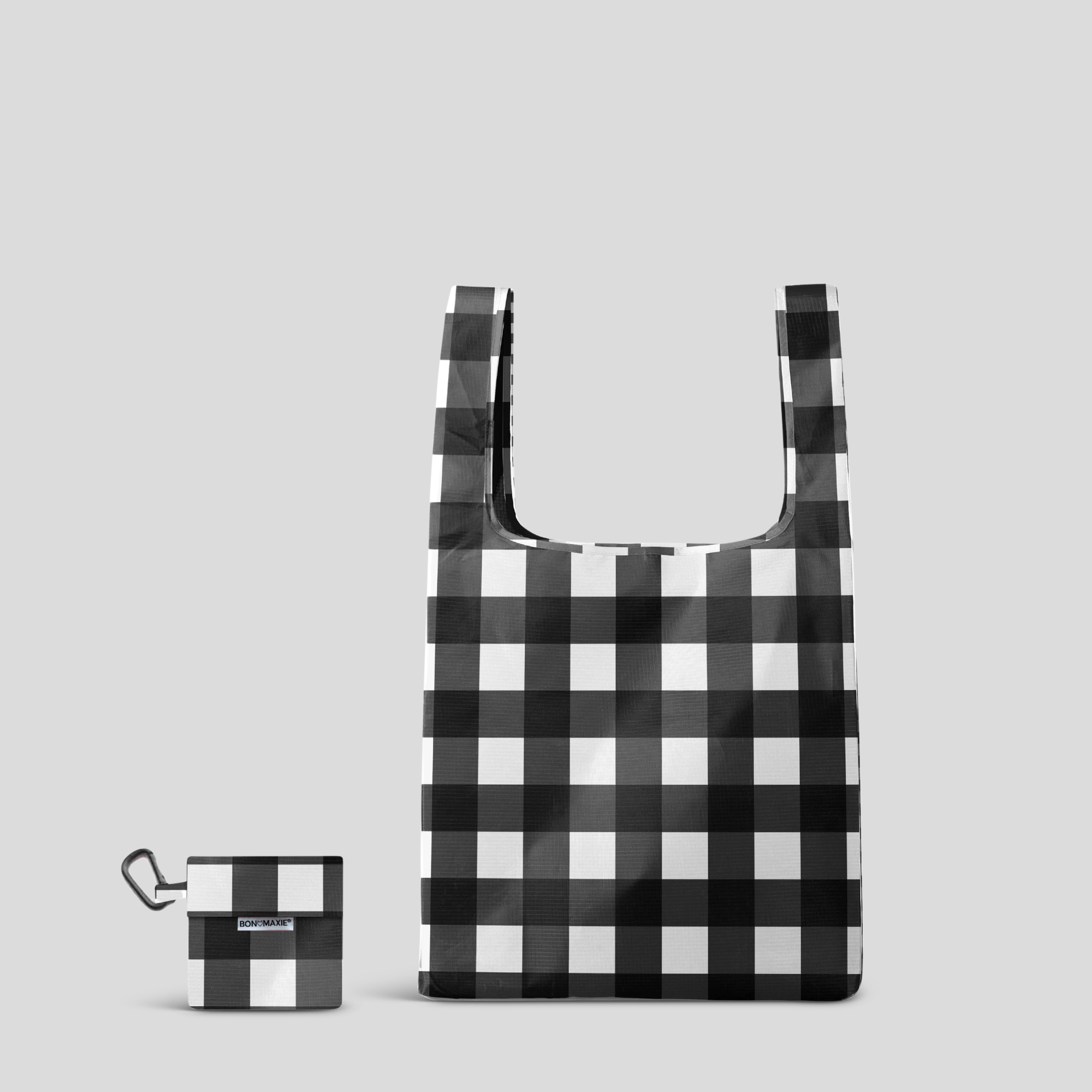 Eco-Friendly Reusable Shopping Bags - 2 Sizes (Large & Small) - Black Gingham Pattern - Perfect for Groceries, Farmers Markets & Sustainable Lifestyle