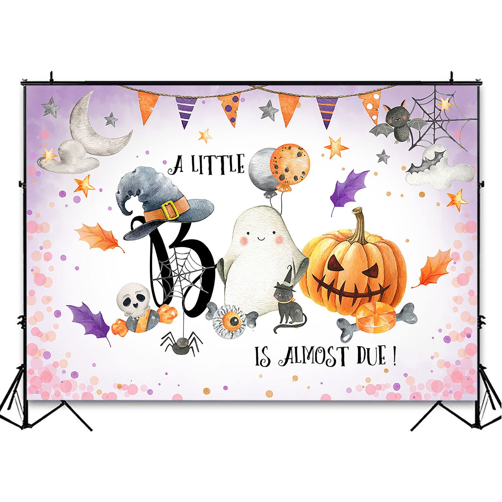 Neutral Halloween Pumpkin Baby Shower Backdrop - 8x6ft Photo Backdrop for Baby Shower Decorations, Gender Reveal Party & Newborn Photoshoot | A Little Boo is Almost Due Theme