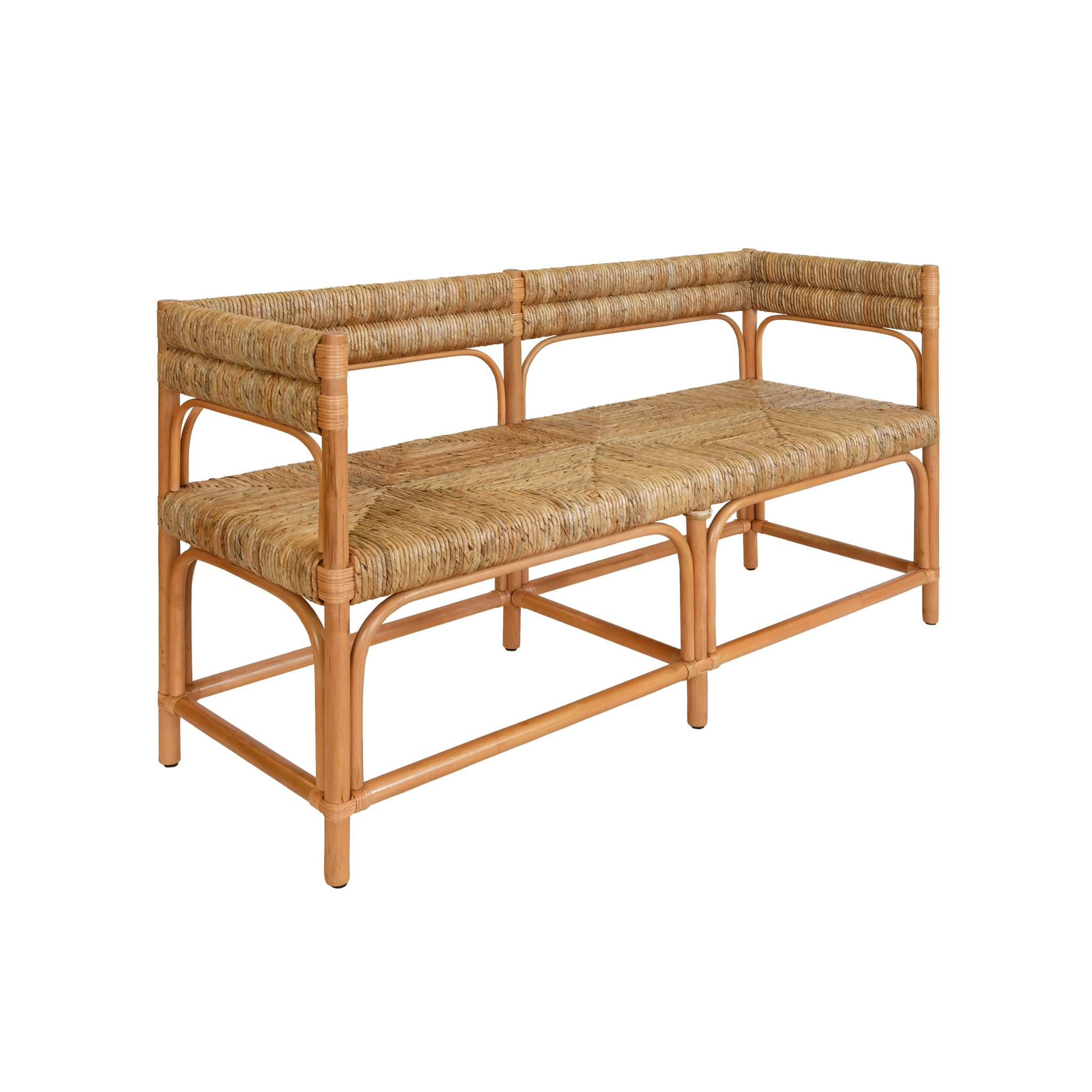 Handwoven Rattan & Seagrass Bench - Natural Boho Style Indoor/Outdoor Furniture for Patio, Garden, or Living Room Decor